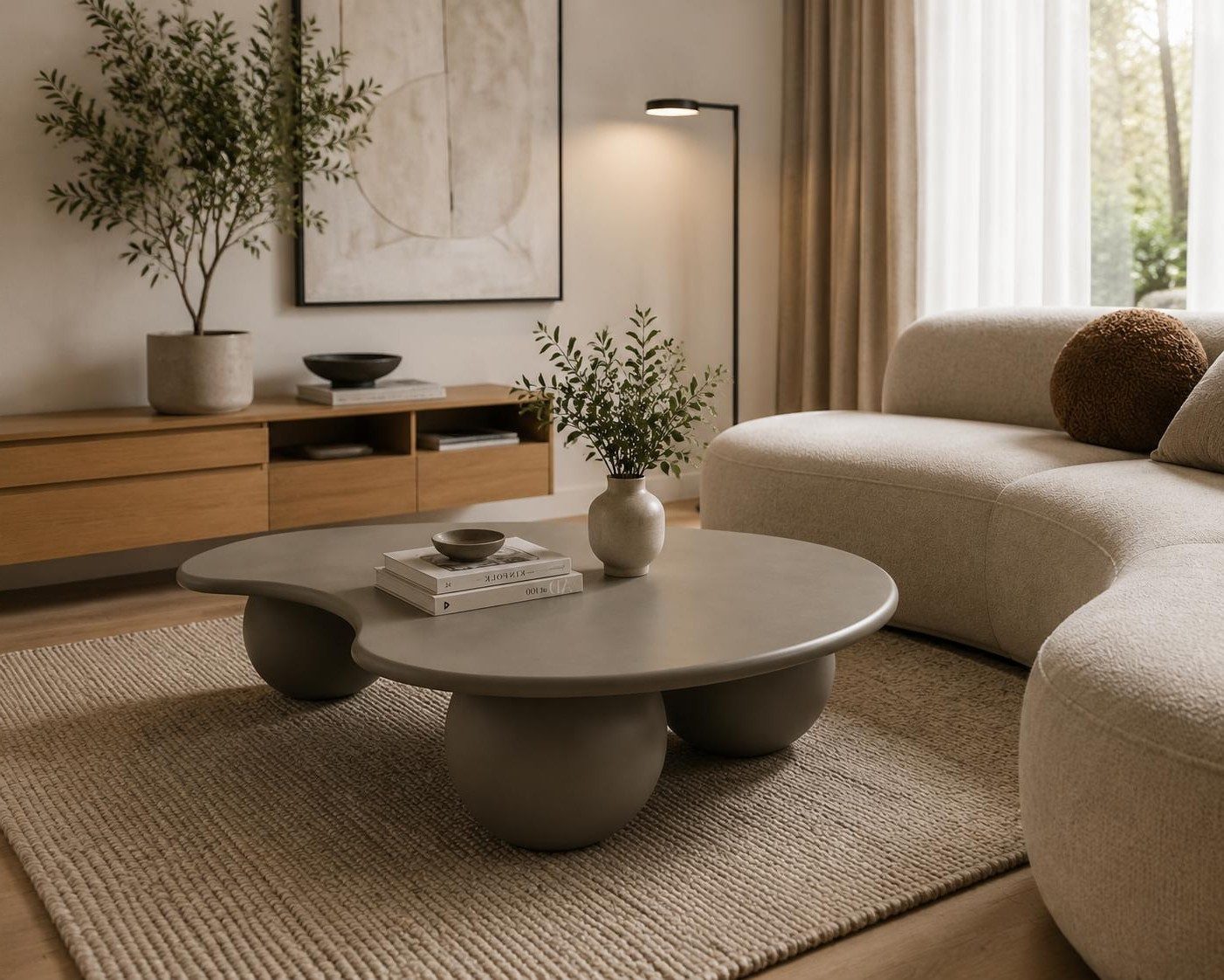 Xlmoebel Couchtisch Beiger ovaler Couchtisch im modernen Minimalismus-Design, Made in Europa