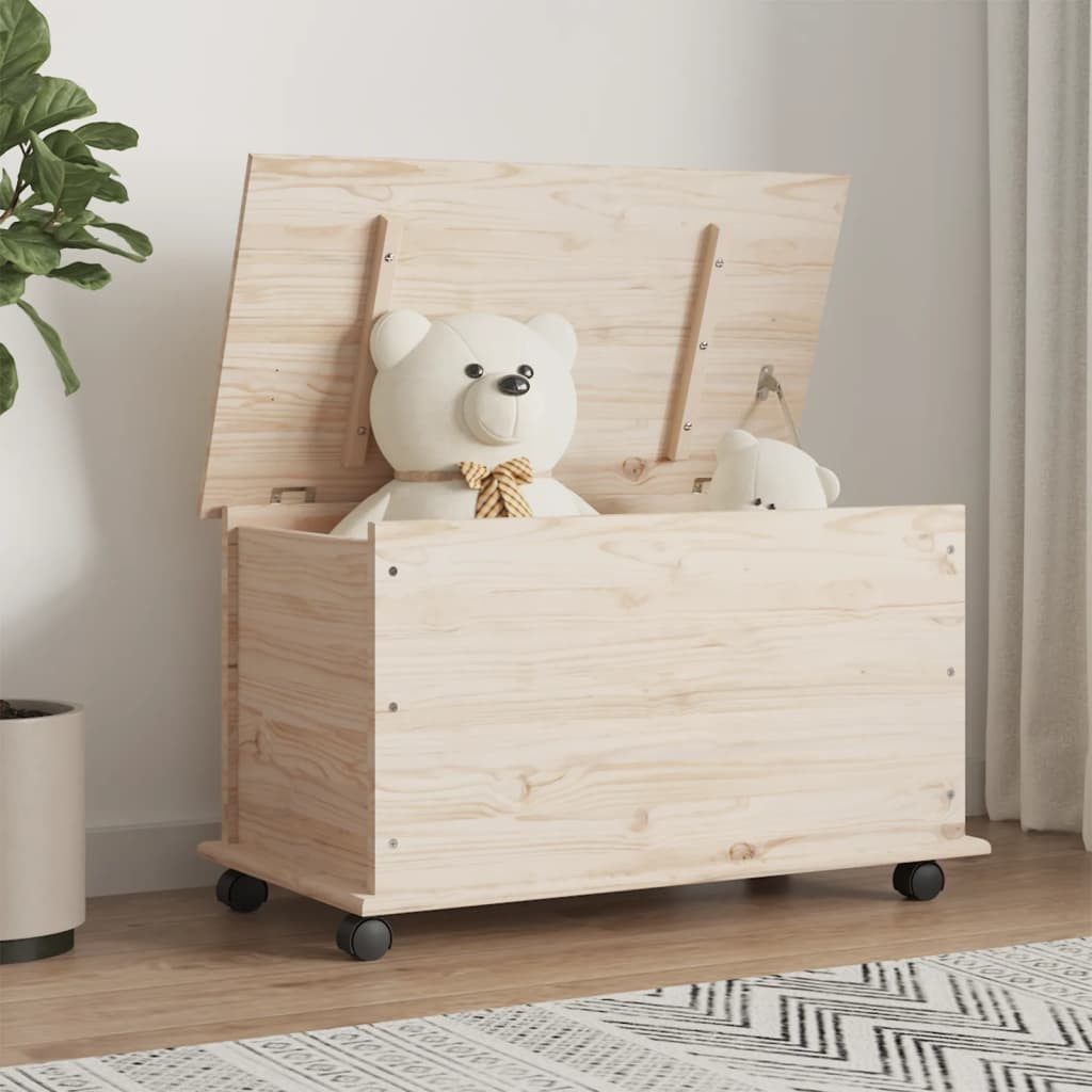 vidaXL Truhe Natur Spielzeugtruhe Holzkiste Truhe mit Rollen ALTA 73x39,5x44 cm Mas