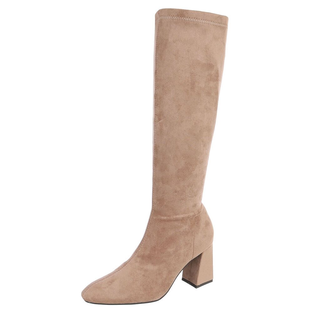 Ital-Design Damen Stiefel hoch mit Blockabsatz und spitzer Form High-Heel-Stiefel (92299552) Blockabsatz Stiefel in Hellbraun
