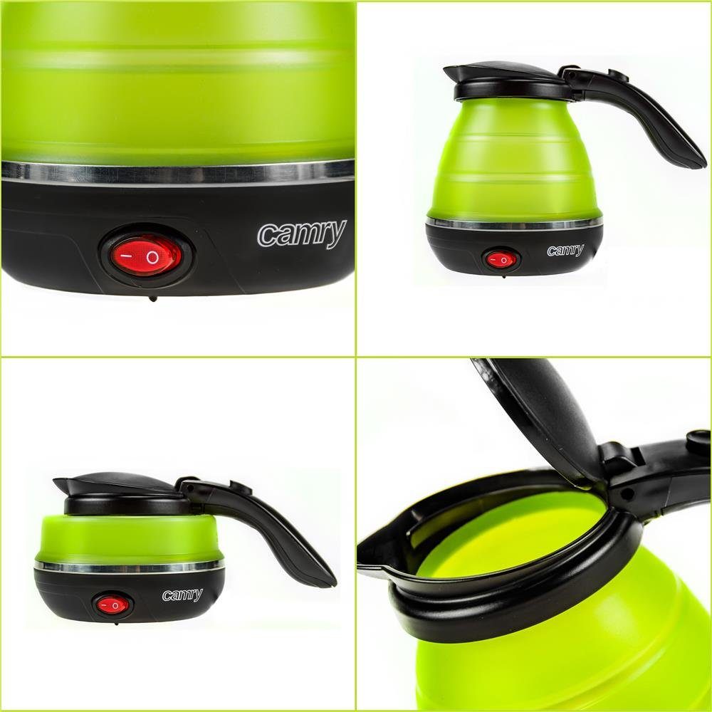 Camry CR 1265 grün Kompakter Reise-Wasserkocher, faltbar, Wasserkocher Silikon, Kunststoff,