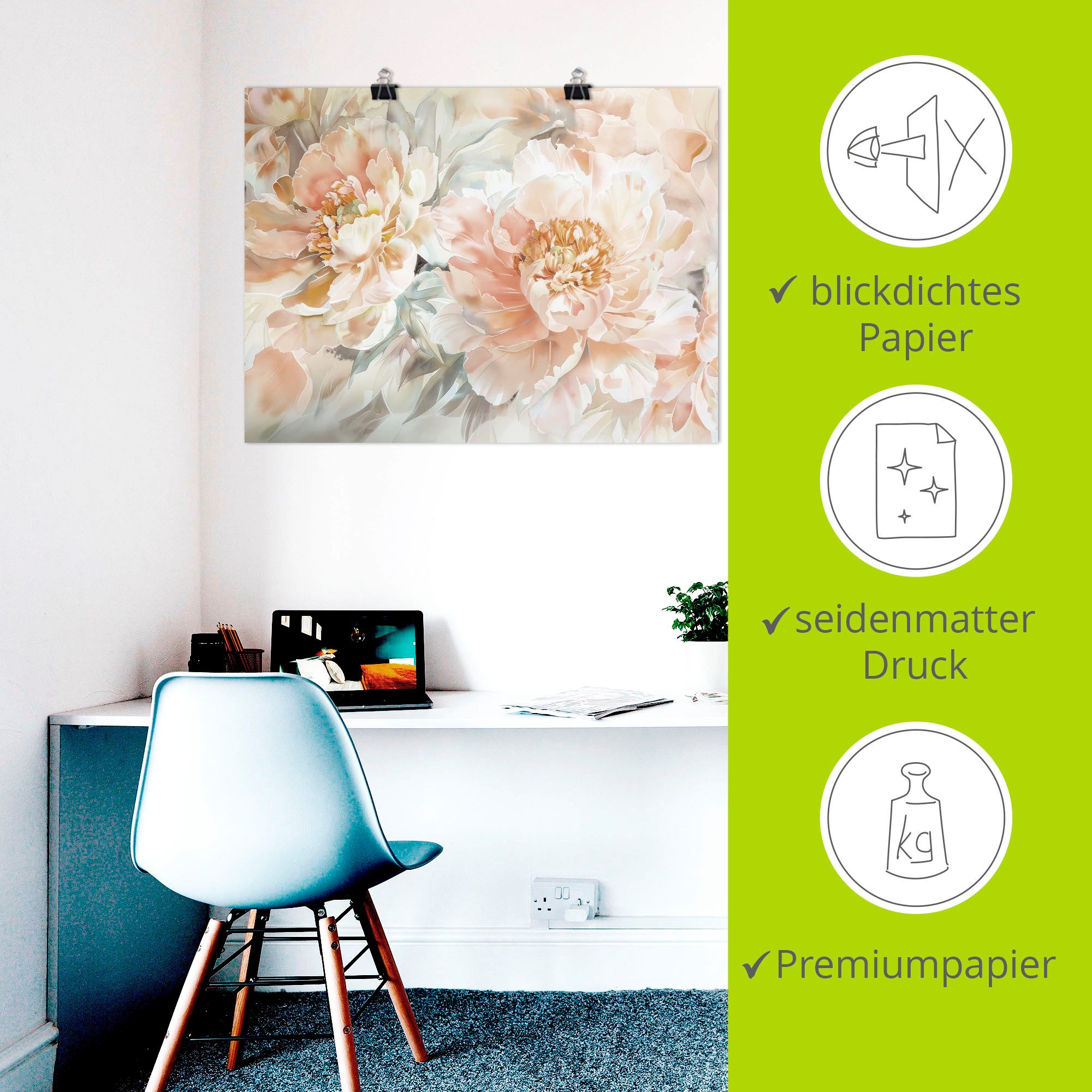 Artland Wandbild Pfirsisch Farbene Pfingstrosen Aquarell, Blumenbilder (1 St), als Alubild, Leinwandbild, Poster, Wandaufkleber in verschied. Größen