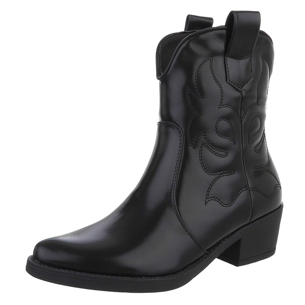 Ital-Design Modische Cowboy-Stiefel mit Verzierungen für Damen Westernstiefelette (89938142) Blockabsatz Stiefeletten in Schwarz