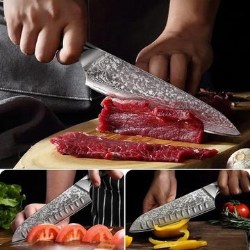 KEENZO Messer-Set 2tlg. Damastmesser 20cm Küchenmesser+17cm Santokumesser G10 Griff (2-tlg)