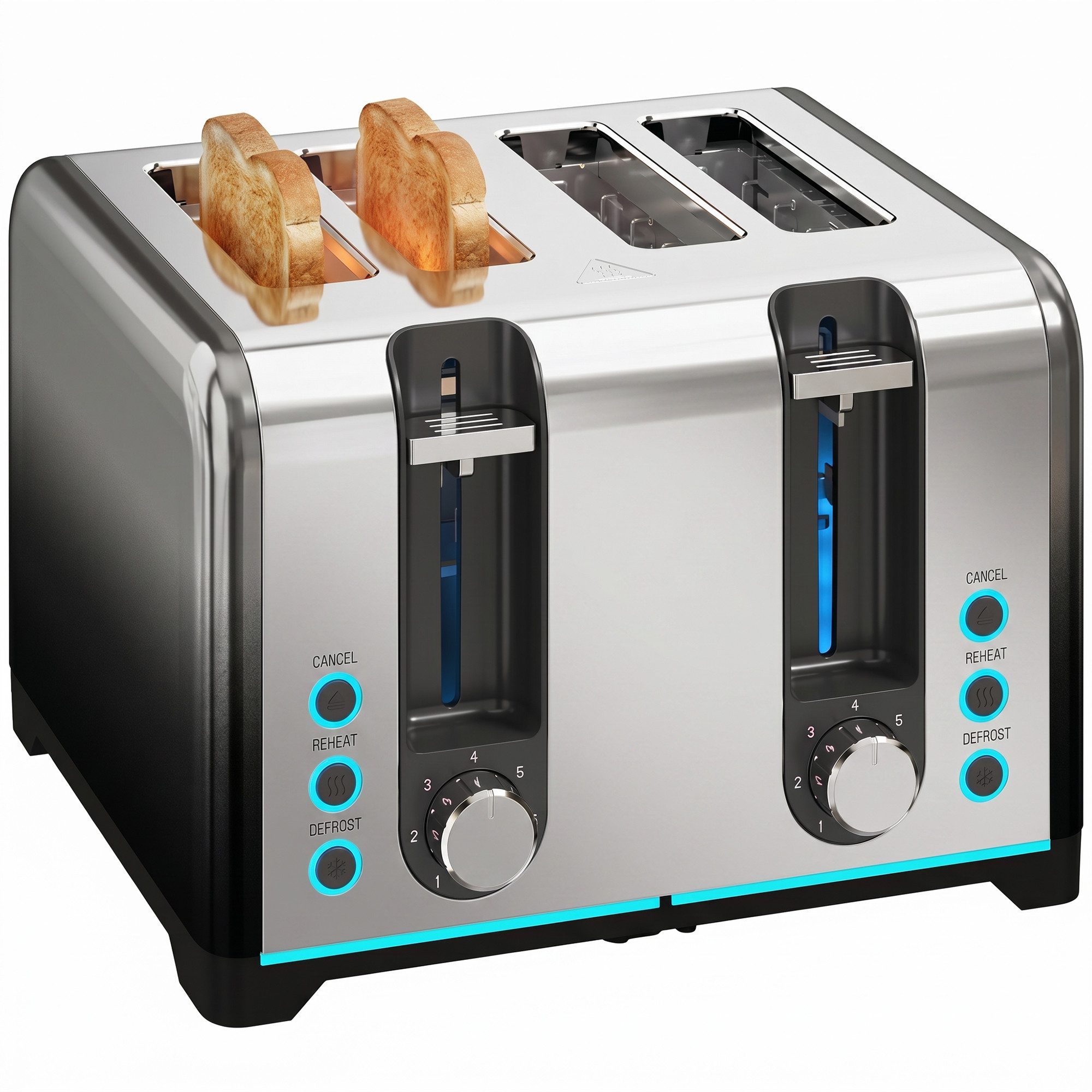 HOMCOM Toaster selbstzentrierende Schlitze, 4 kurze Schlitze, für 4 Scheiben, 1860 W, 4 Schlitze, 7 Bräunungsstufen, Auftauen, Aufwärmen, Auto-Abschaltung