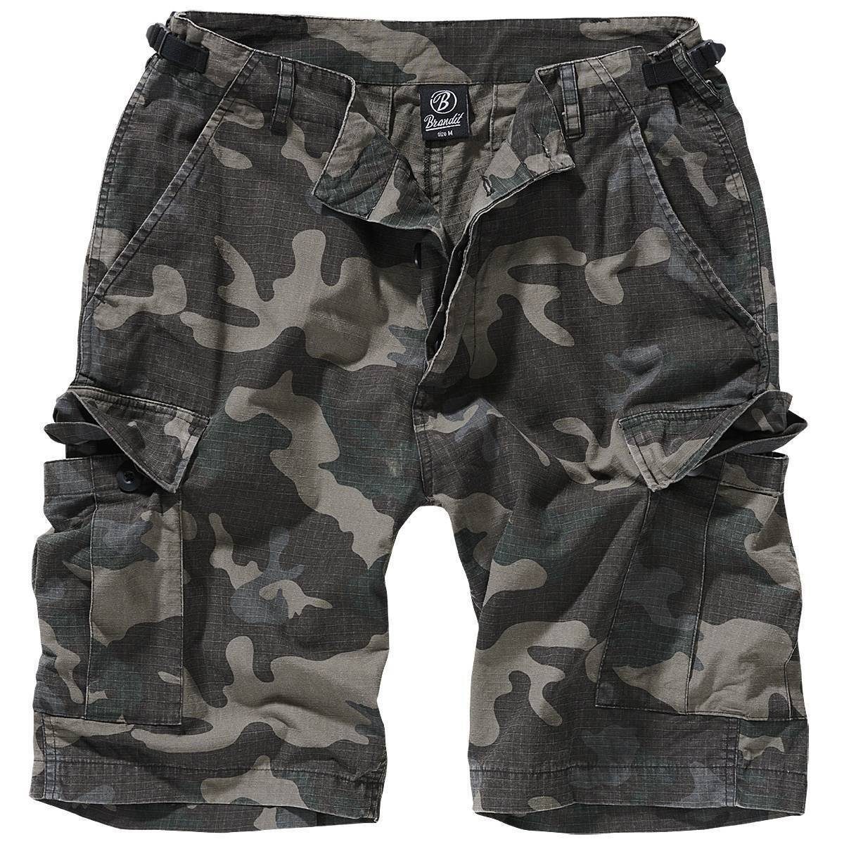 Brandit Cargohose Herren Hose Ripstop Shorts Cargo knielang Bermuda Sommer Kurze Short Darkcamo