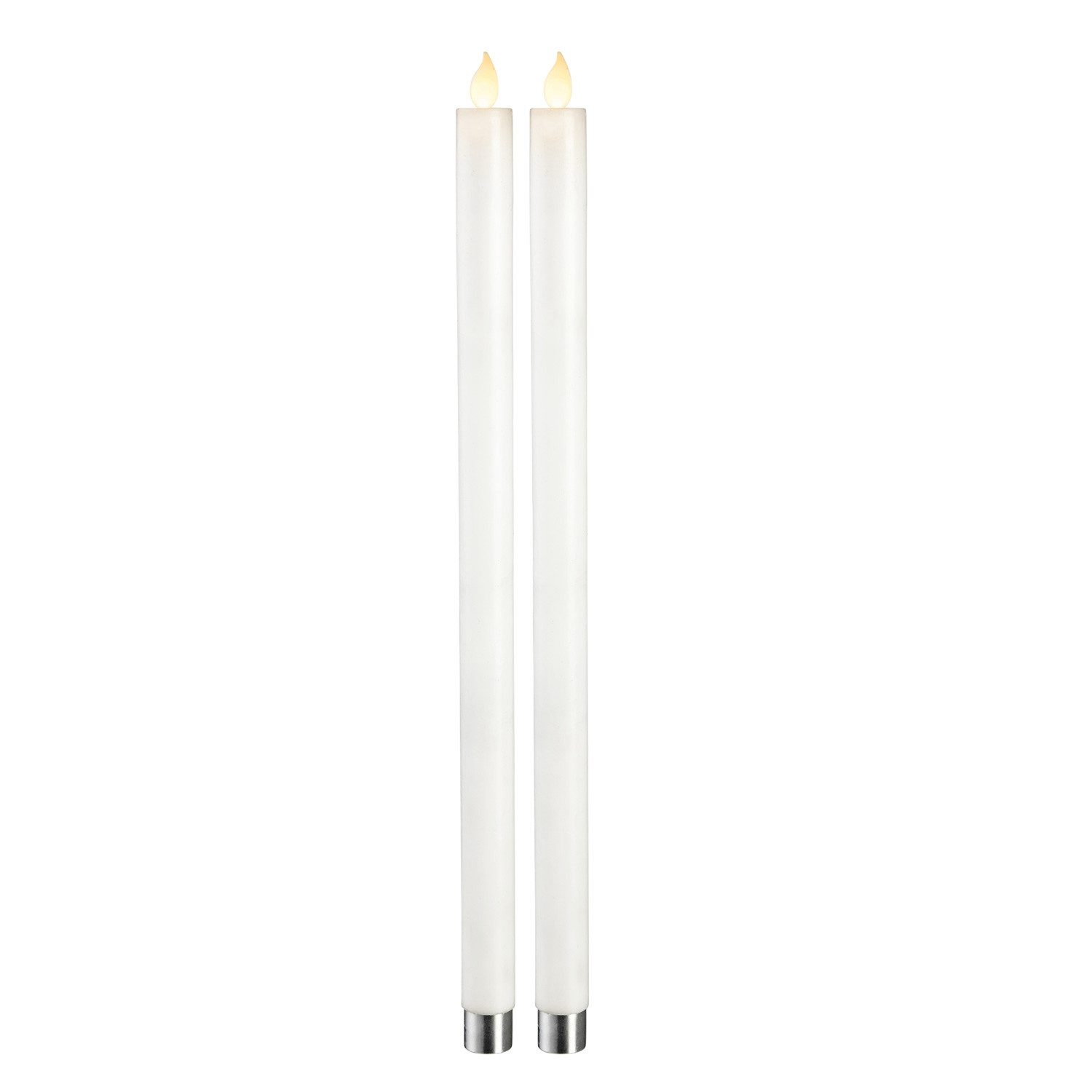 STAR TRADING LED-Kerze LED Stabkerzen Echtwachs mechanische Flamme H: 40cm Timer weiß 2 Stück, LED Classic, warmweiß (2100K bis 3000K)