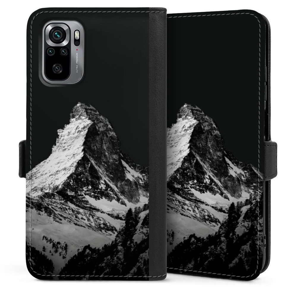 DeinDesign Handyhülle Berg Schnee Alpspitze Snow Capped Mountains Grayscale, Xiaomi Redmi Note 10 4G Hülle Handy Flip Case Wallet Cover