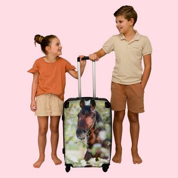 NoBoringSuitcases.com© Koffer Pferd - Braun - Blumen - Kind 67x43x25cm, 4 Rollen, Mittelgroßer Koffer für Kinder, Trolley