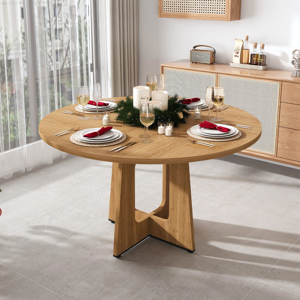 BBWL Esstisch für 4–6 Personen, stabiler Küchentisch Esszimmertisch, Modularer runder Esstisch 120 cm aus MDF