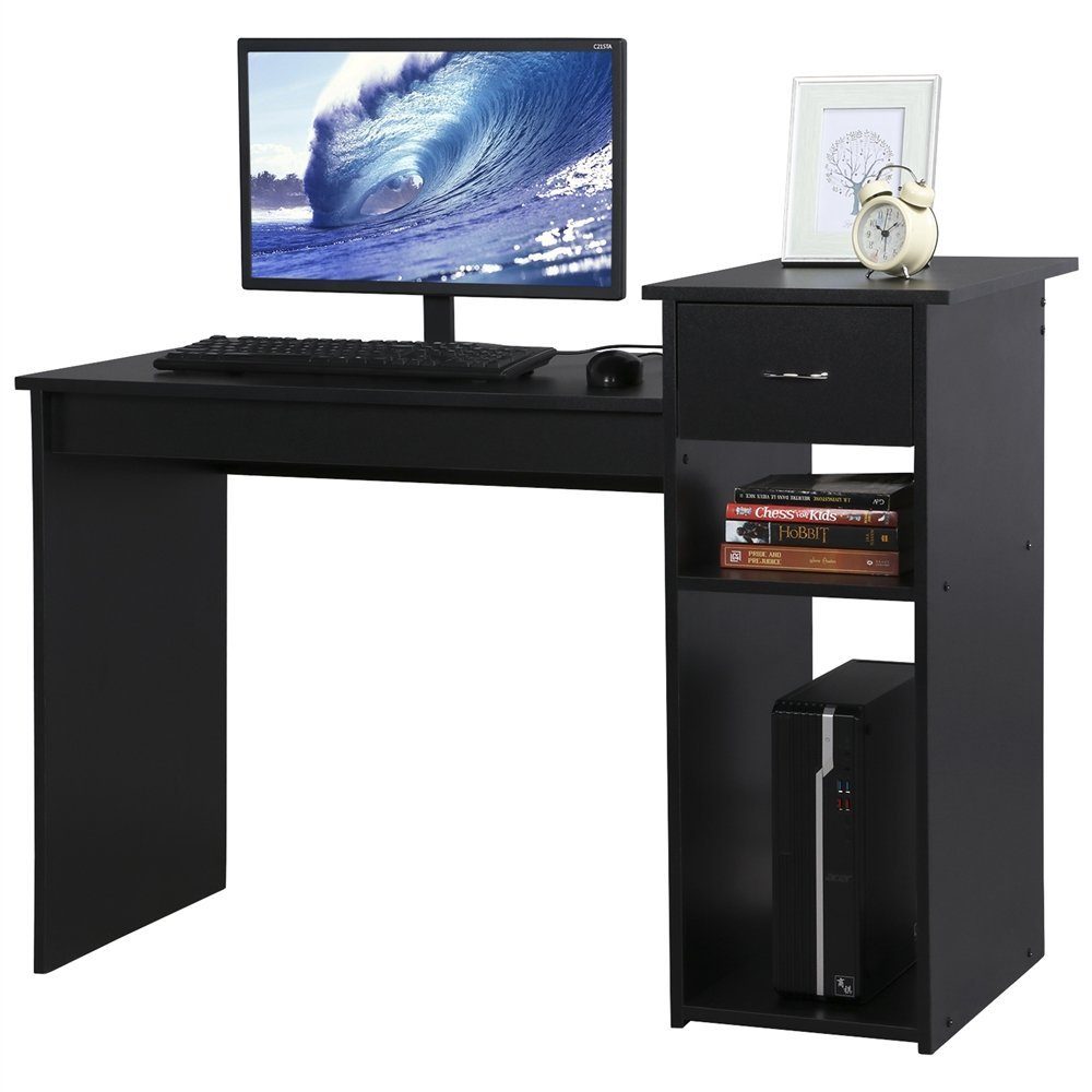 Yaheetech Schreibtisch, Computertisch mit Ablagefach und Schublade Schwarz