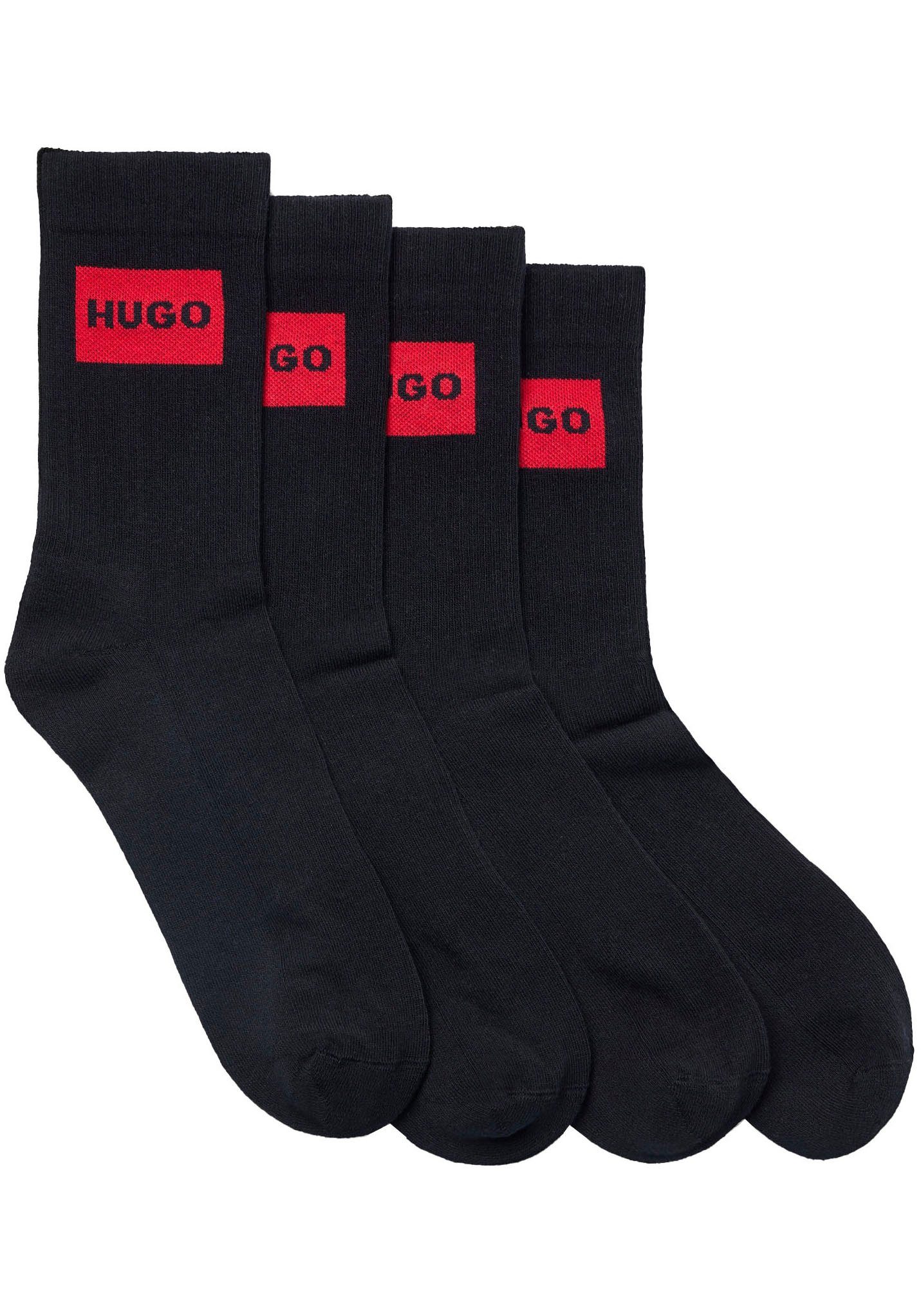 HUGO Businesssocken 2P QS RIB Label CC (Packung, 2-Paar, 2er Pack) mit kontrastfarbem Logo-Schriftzug Black001