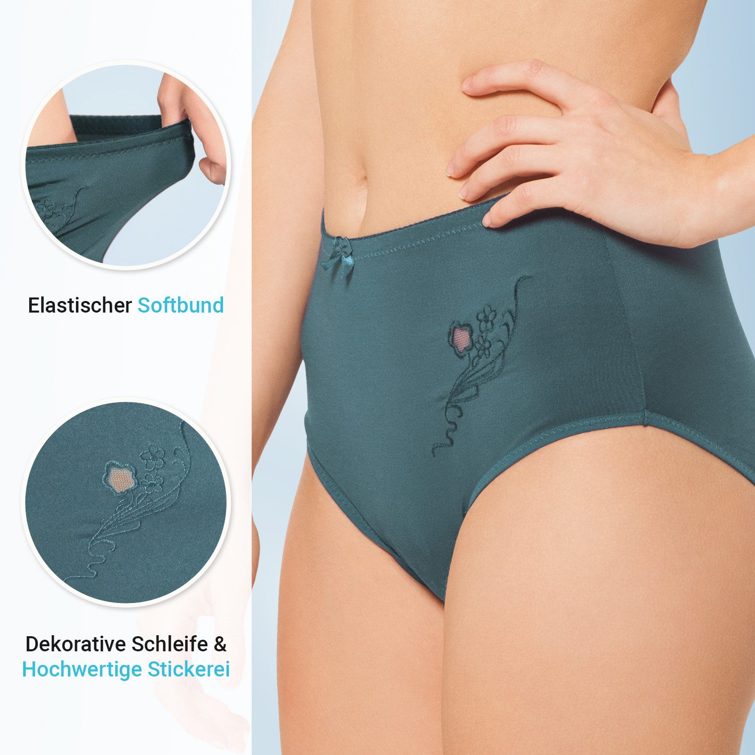 celodoro Slip Damen Taillenslip (6er Pack) Microfaser-Slip mit Stickerei