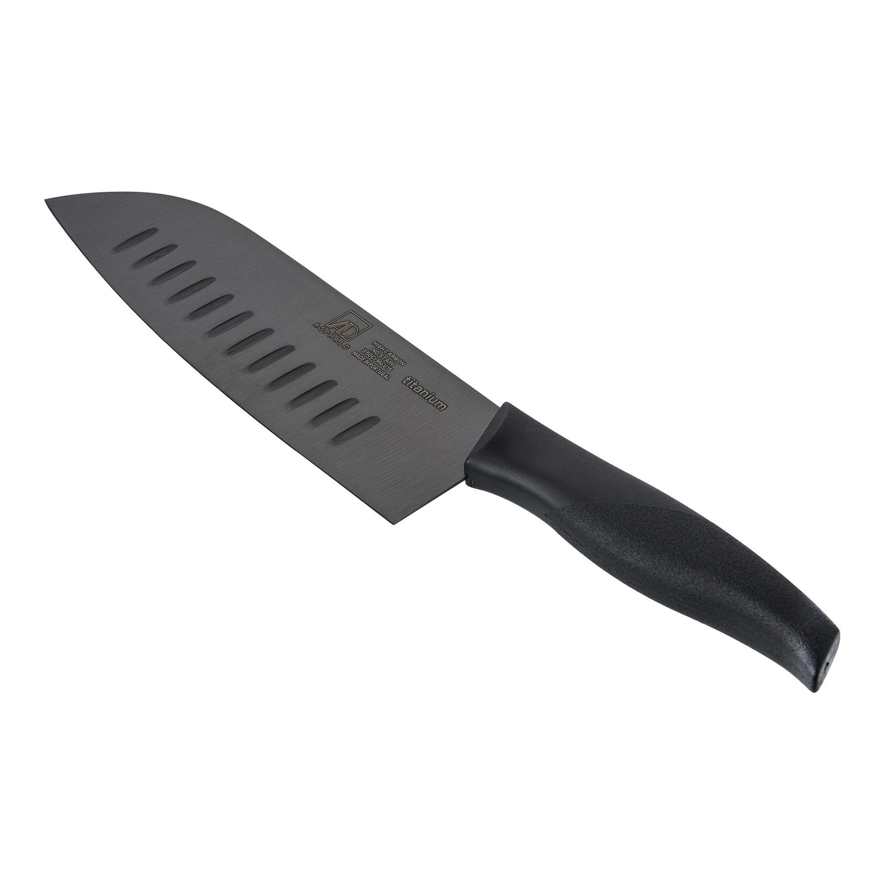 Asphald Allzweckmesser Santoku Messer Kochmesser Titan Klinge schwarzer Griff Titanmesser, aus einem Stück geschmiedet