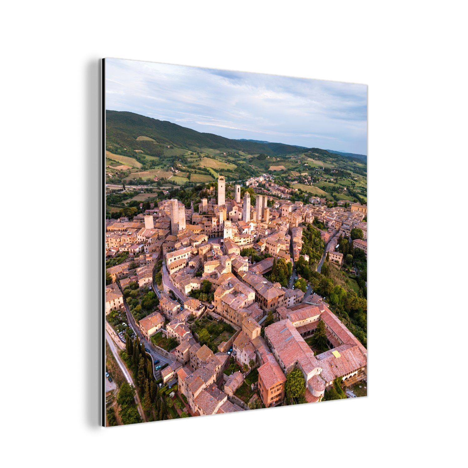 MuchoWow Metallbild Luftaufnahme der toskanischen Stadt San Gimignano in Italien, (1 St), Alu-Dibond-Druck, Gemälde aus Metall, Aluminium deko