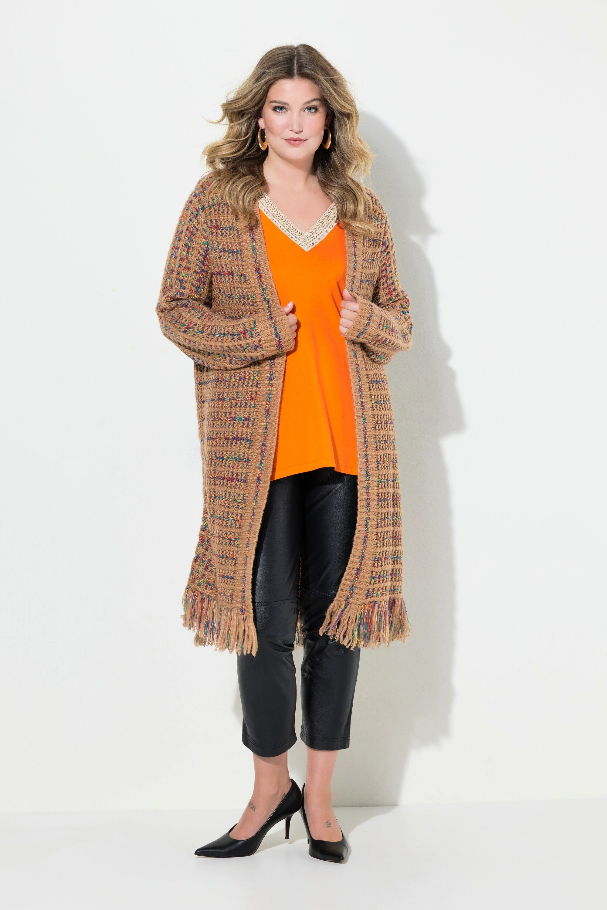 MIAMODA Strickjacke Long-Strickjacke Straight Fit Fransensaum günstig online kaufen