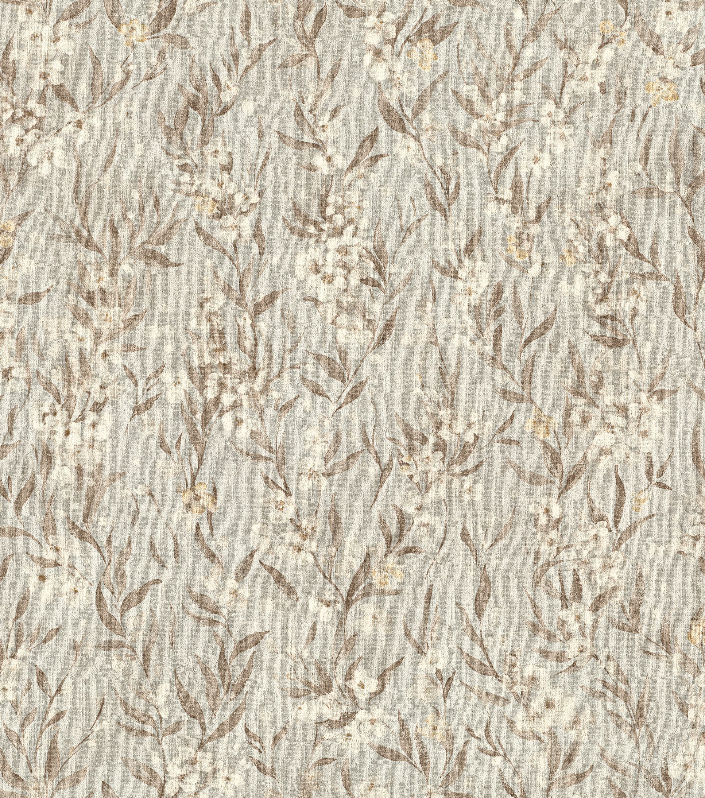 Rasch Vliestapete mit Kirschblüten in Grau - Vliestapete floral - Noble Zen, strukturiert, floral, natürlich, botanisch, geblümt, (1 St), Kirschblume