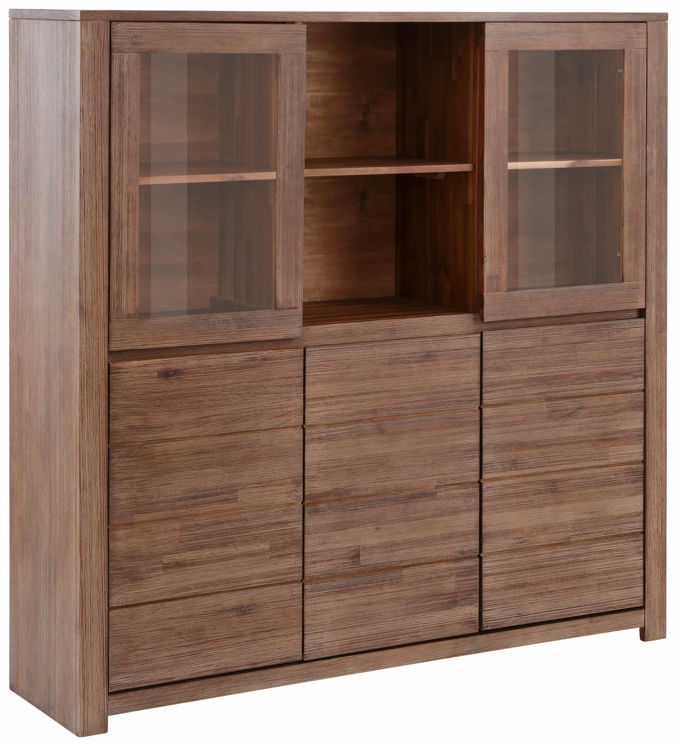 loft24 Highboard Walter, Vitrinenschrank Vitrine, Wohnzimmer Schrank, Akazie, Landhaus