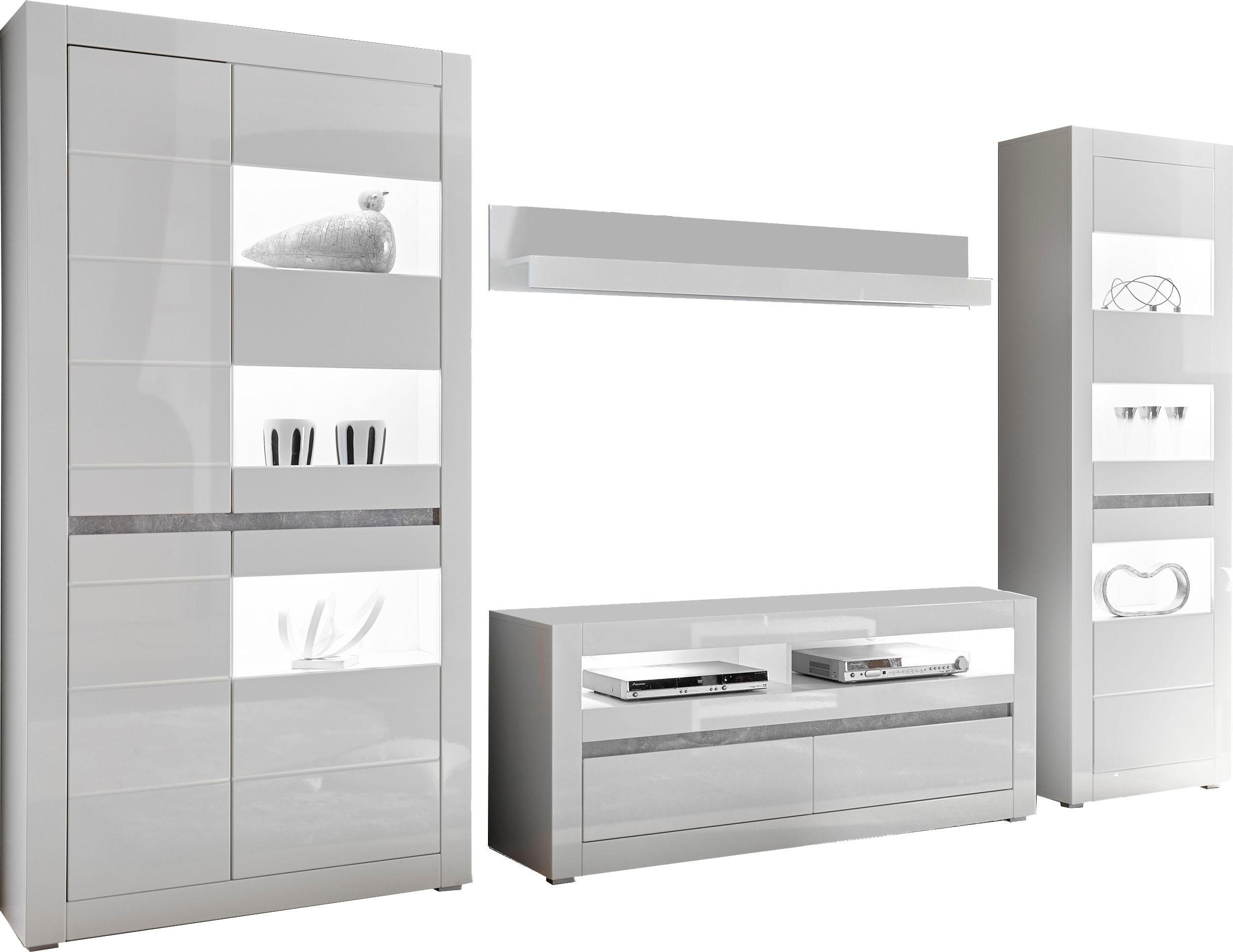Home affaire Wohnwand Carat, (Set, 4-St), wird jeweils mit zwei Leisten angeliefert, 1 x grau, 1 x weiss
