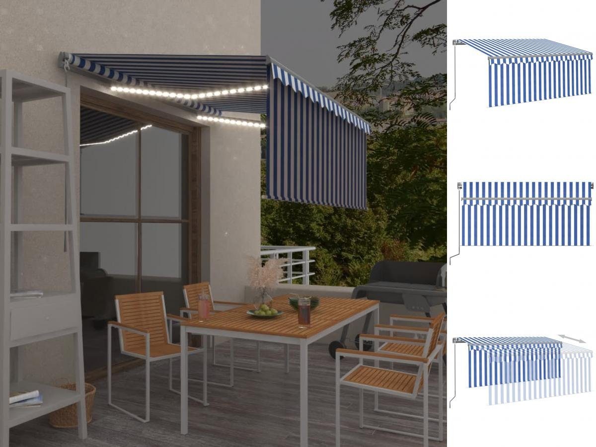vidaXL Markise Gelenkarmmarkise Einziehbar mit Volant LED 3x2,5m Blau Weiß Balkon T