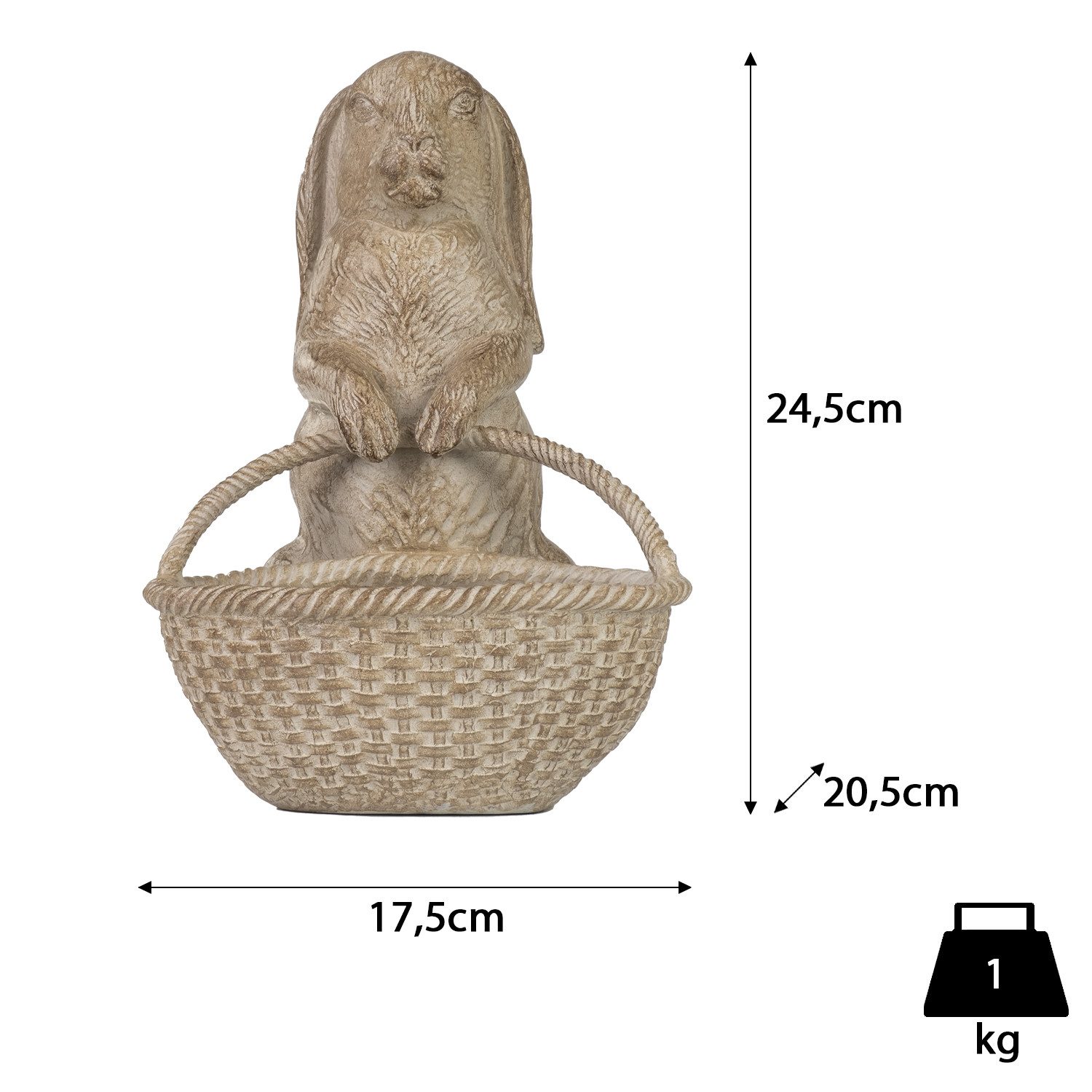 Moritz Dekofigur Dekofigur Hase mit Korb aus Resin 24,5 cm hoch, Polyresin Figuren Deko Geschenk Geometrische TierFigur Modern Skulptur