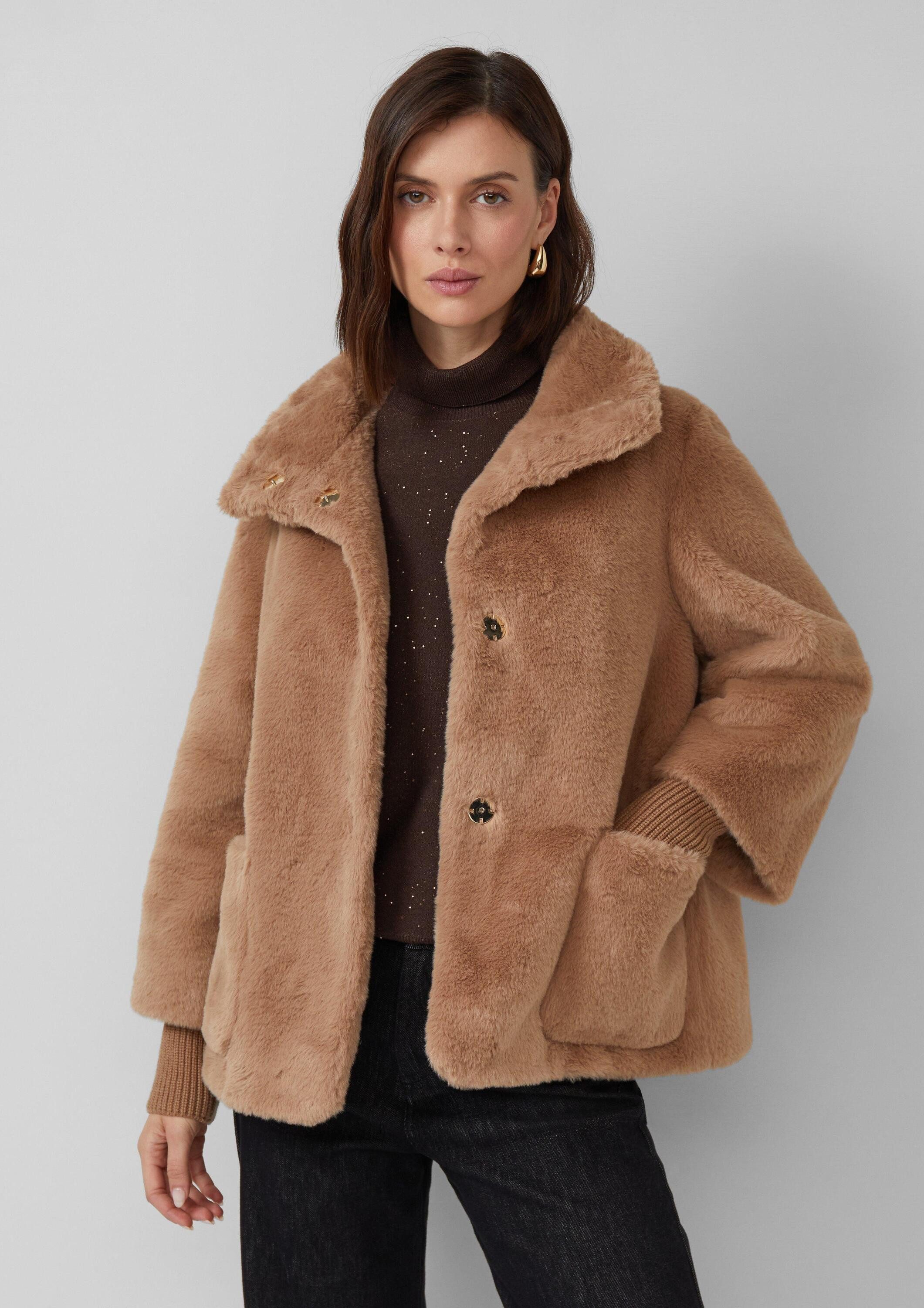 s.Oliver Winterjacke Outdoor-Jacke Teddyplüsch-Jacke mit Rippbünchen günstig online kaufen