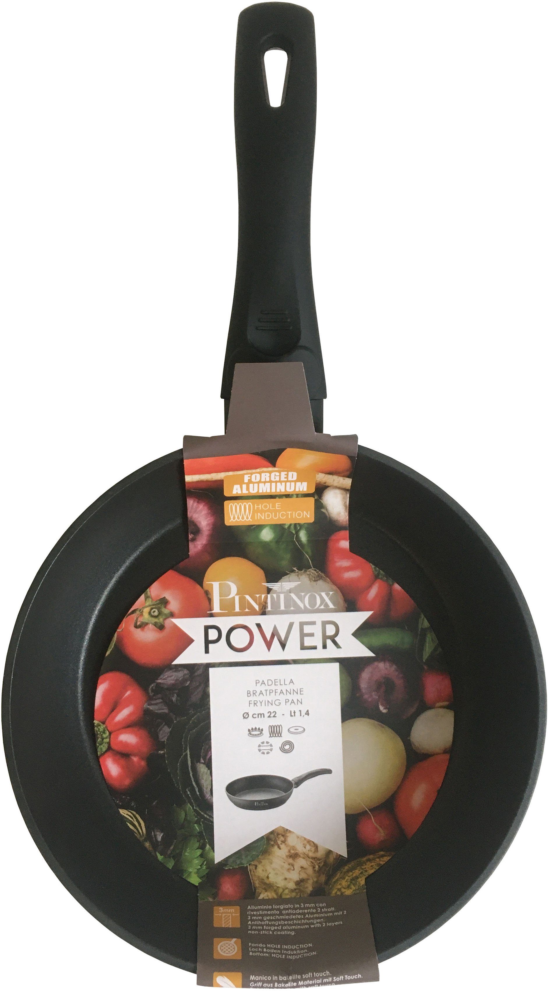 PINTINOX Bratpfanne Power, Aluminium, 2,-lagige Antihaftbeschichtung, mit Glasdeckel, Induktionsgeeignet