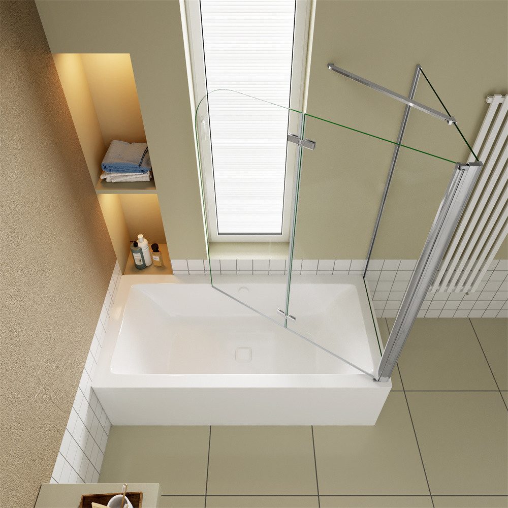 AICA Badewannenaufsatz H:140cm Sicherheitsglas Duschtrennwand Drehfaltwand günstig online kaufen