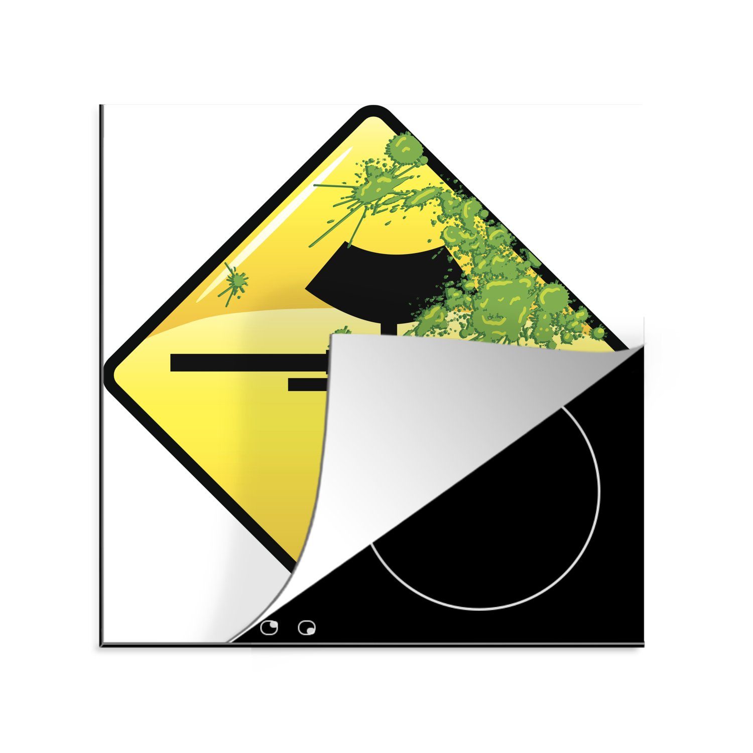 MuchoWow Herdblende-/Abdeckplatte Eine Illustration einer gelben Paintball-Tafel, Vinyl, (1 tlg), 78x78 cm, Ceranfeldabdeckung, Arbeitsplatte für küche