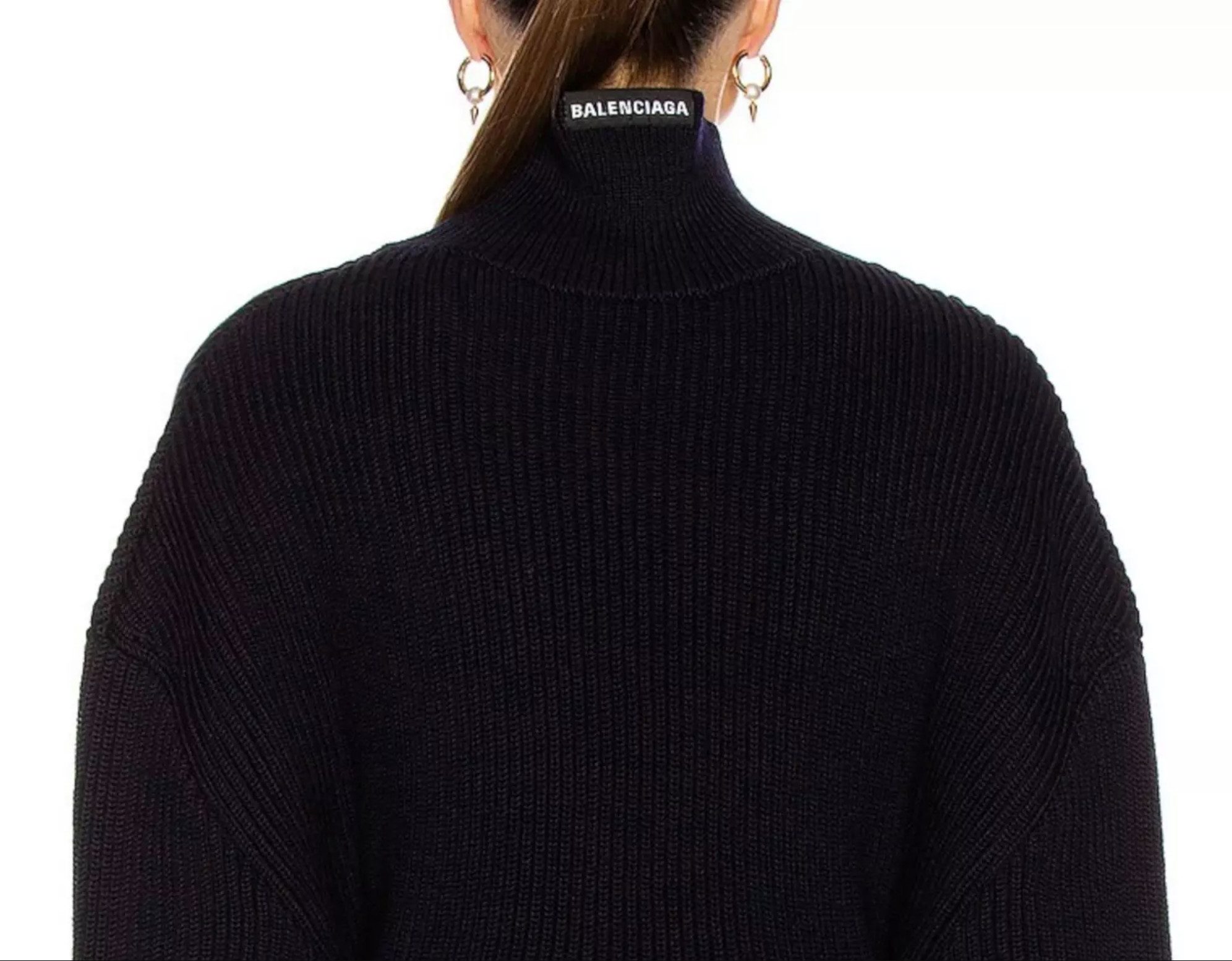 Balenciaga Strickpullover Oversized Pullover Wolle mit Rollkragen V-Rückenausschnitt Navy M Fashion-Look von Demna Gvasalia für Sammler & Streetwear-Fans