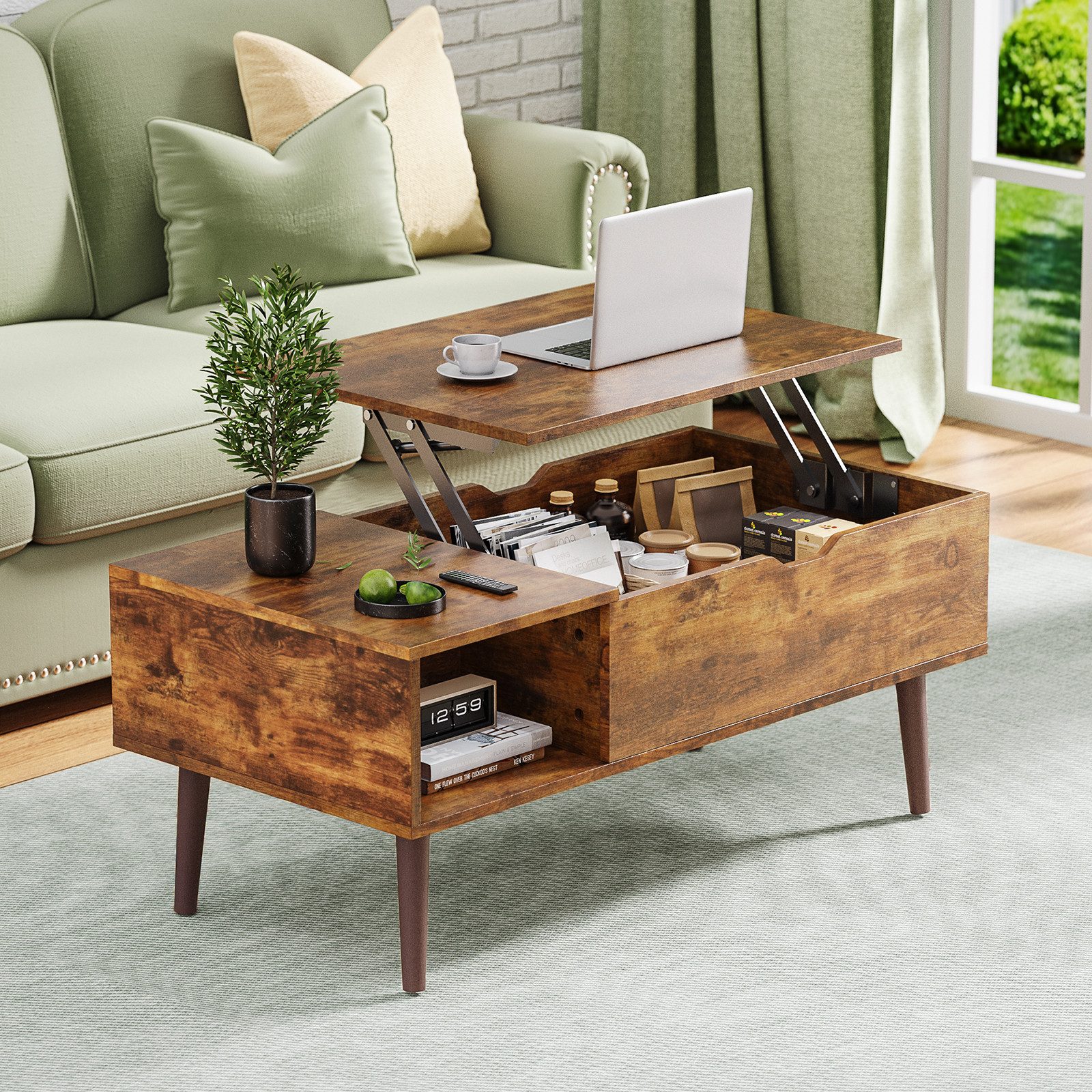 Fanttik Couchtisch versteckter Stauraum, anhebbarer Tischplatte günstig online kaufen