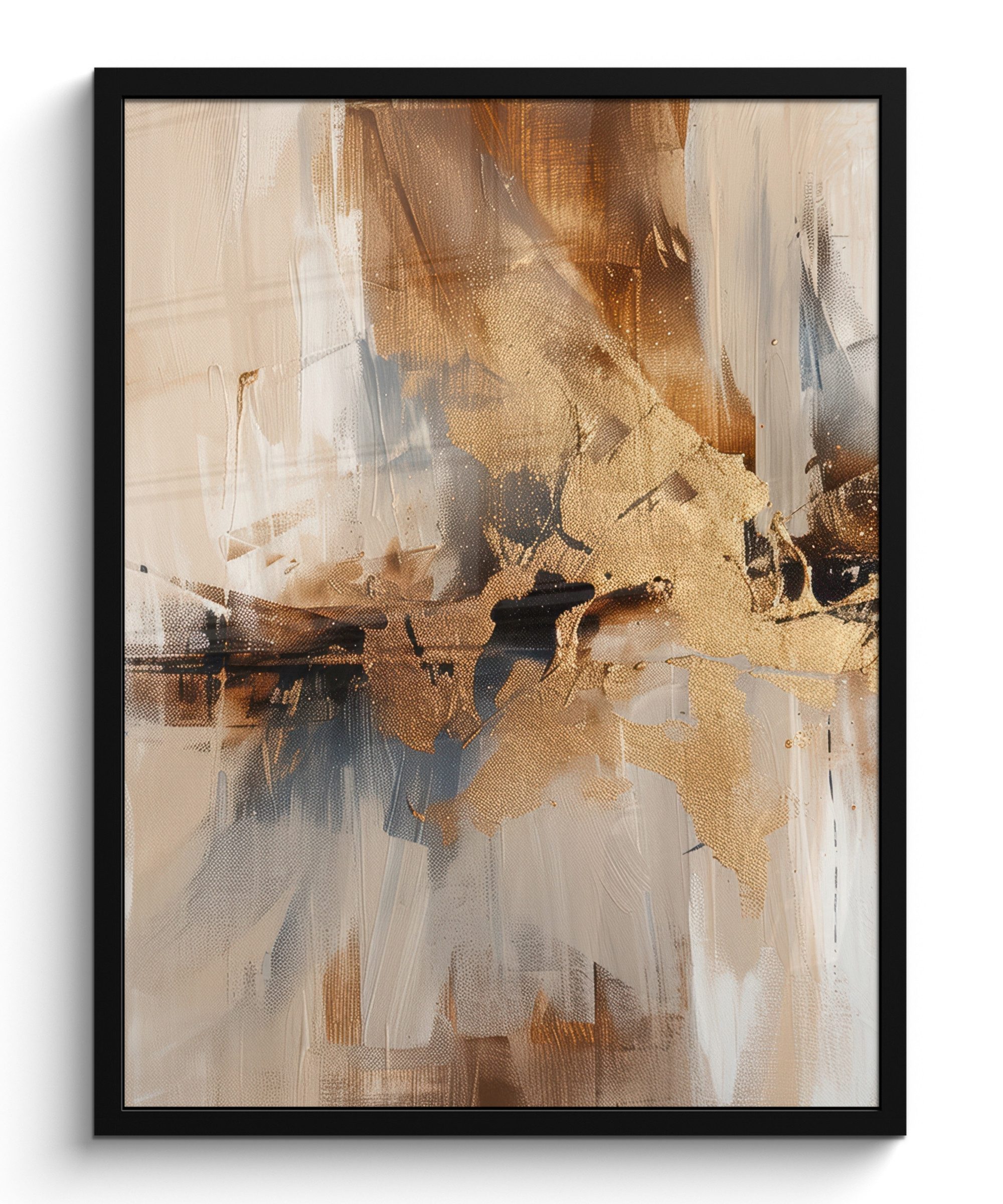MuchoWow Poster Modern - Braun - Abstrakt - Beige, (1 St), Bilderrahmen, Poster mit Rahmen, Wohnzimmer Deko, 50x70 cm
