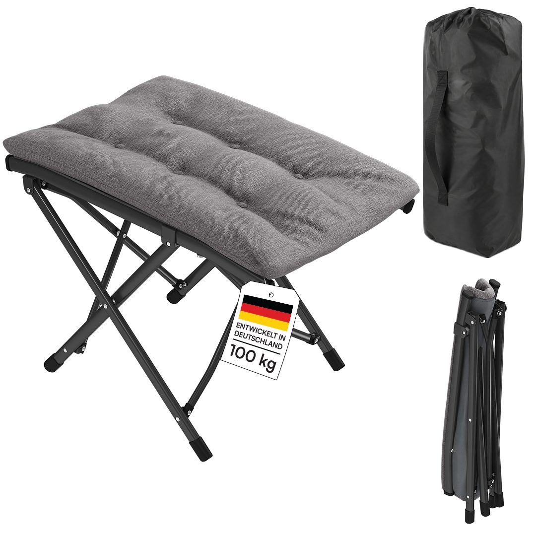 STEELSØN Campingstuhl Hoggar & Hocker, gepolsterter Klappstuhl mit Seitentasche (Hocker), Fußhocker bis bis 100 kg, 46 cm hoch