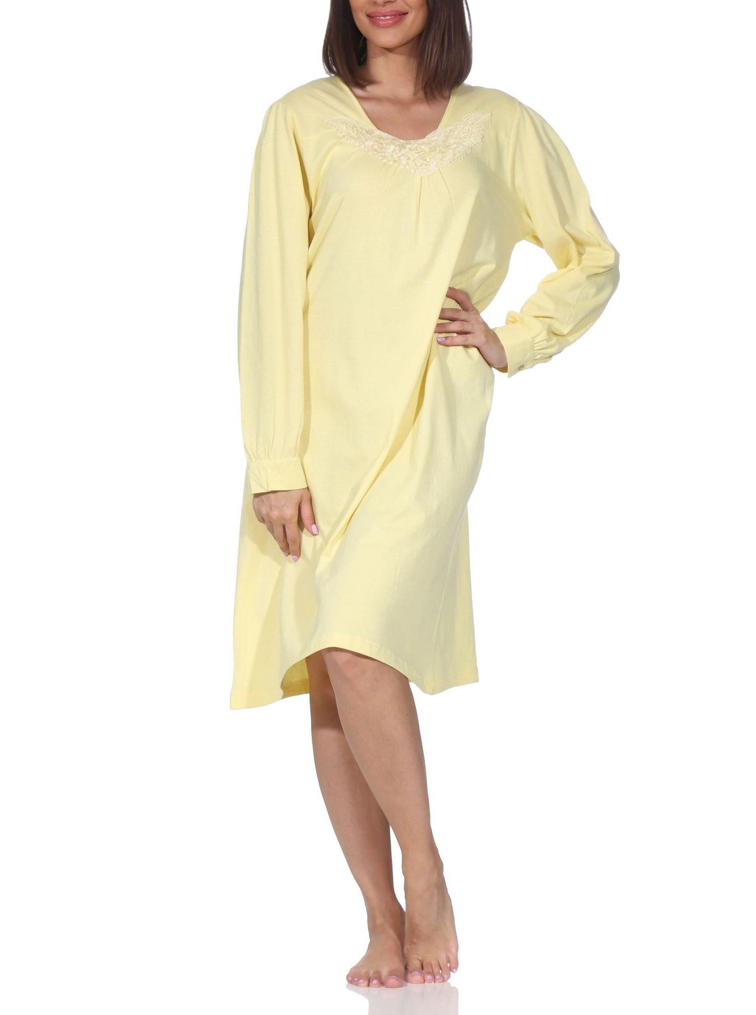Normann Nachthemd Damen langarm Nachthemd mit Spitze im klassisch fraulichen Design