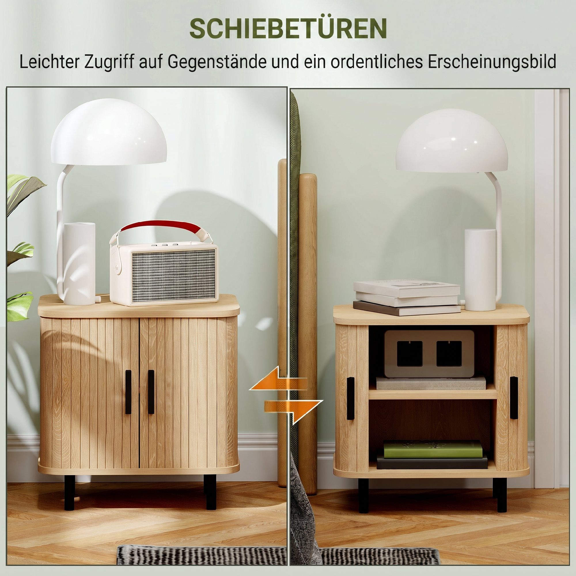 HOMCOM Nachttisch Beistelltisch Moderner Nachtschrank mit Lamellen-Schiebetür (Sofatisch, 1-St., 1 Tisch), für Schlafzimmer, Wohnzimmer, 48 x 40 x 48 cm, Eiche – Bild 5 von 5