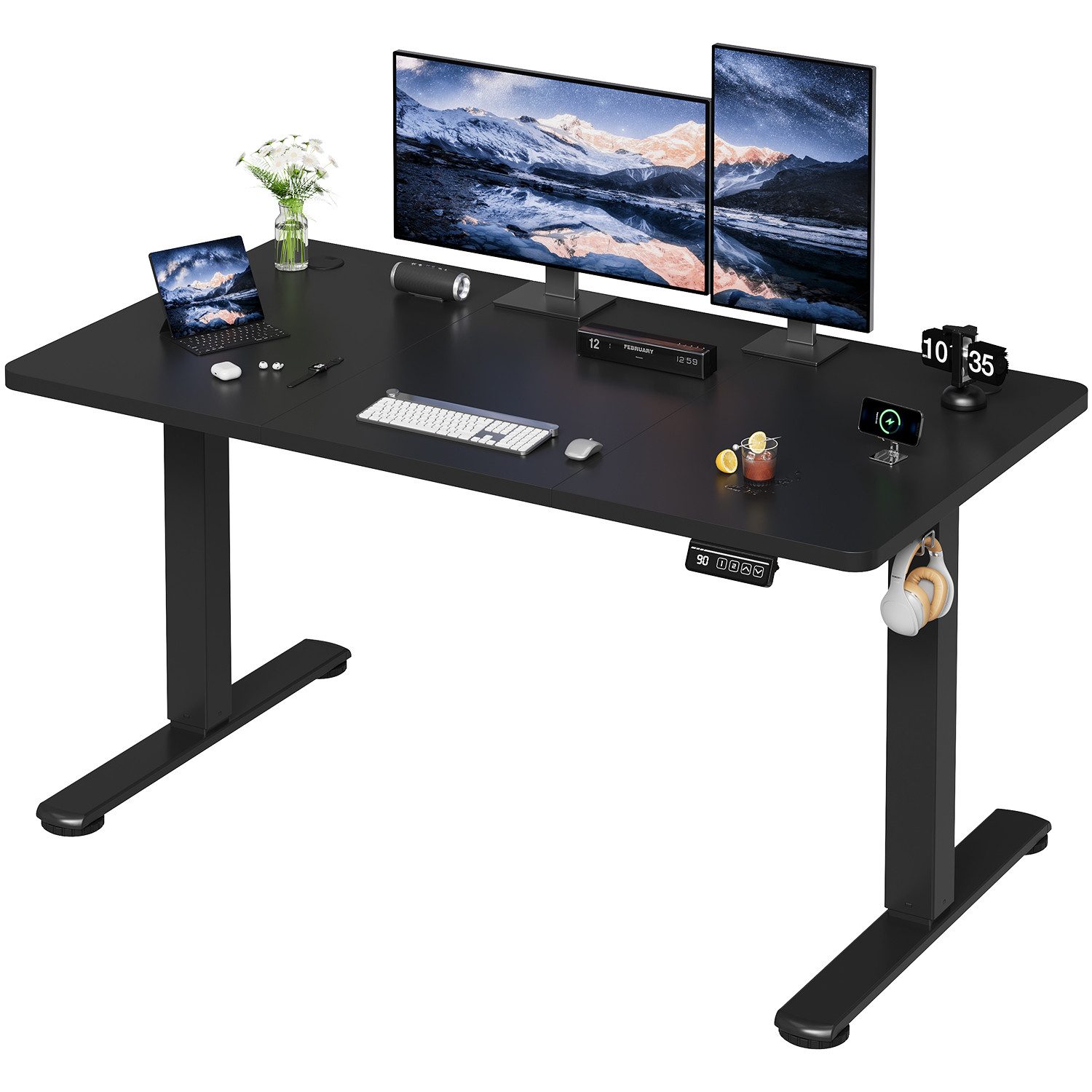 HOMALL Schreibtisch Höhenverstellbar elektrischer Memory-Funktion 100/120/140/160/180cm (Zweistufige Hohenverstellung Ergonomischer Kopfhorerhaken und Kabelhalterung)
