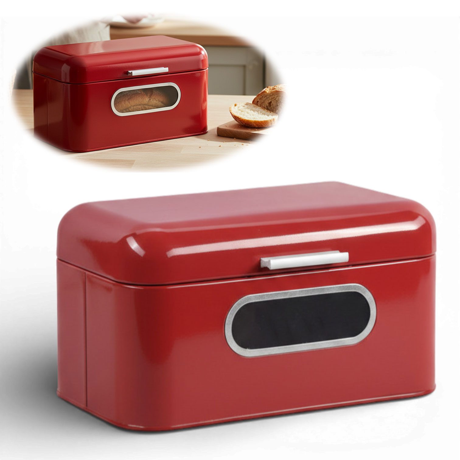 LS-LebenStil Brotkasten Vintage Brotbox 30cm Metall mit Deckel Retro Brot Aufbewahrung, Metall, (Klapp-Deckel Küche Aufbewahrungskorb mit Holz Griff, 1-tlg., Aufbewahrungsbox Nostalgie Brotkorb zum Frischhalten)