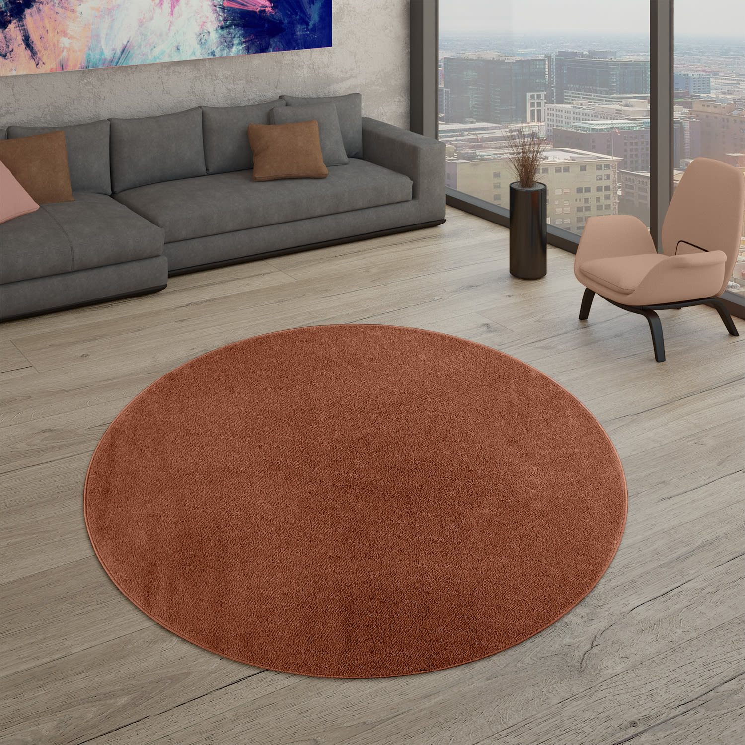 TT Home Teppich Diele, Esszimmer, Flur, Schlafzimmer, Wohnzimmer, Rund, Höhe: 12 mm, Wohnzimmer Teppich Kurflor Unifarbendes Design Modern Und Zeitlos
