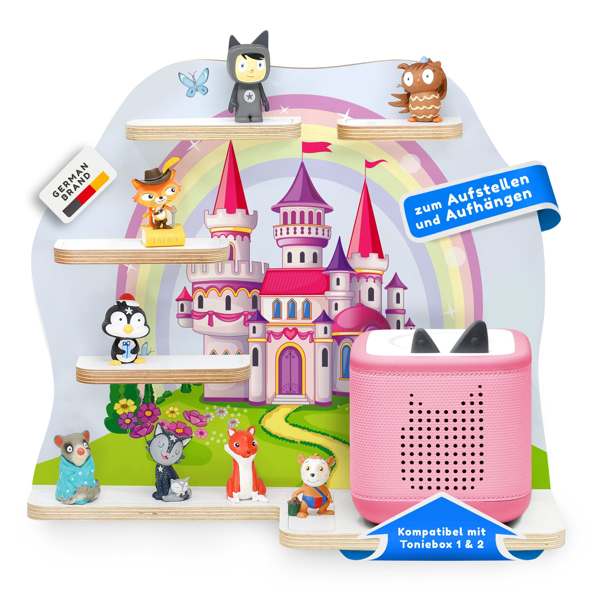 stadtecken Kinderregal mit schmalen Boden, geeignet für Toniebox 2 und ca. 30 Tonies, Packung, Perfekte Aufbewahrung im Kinderzimmer