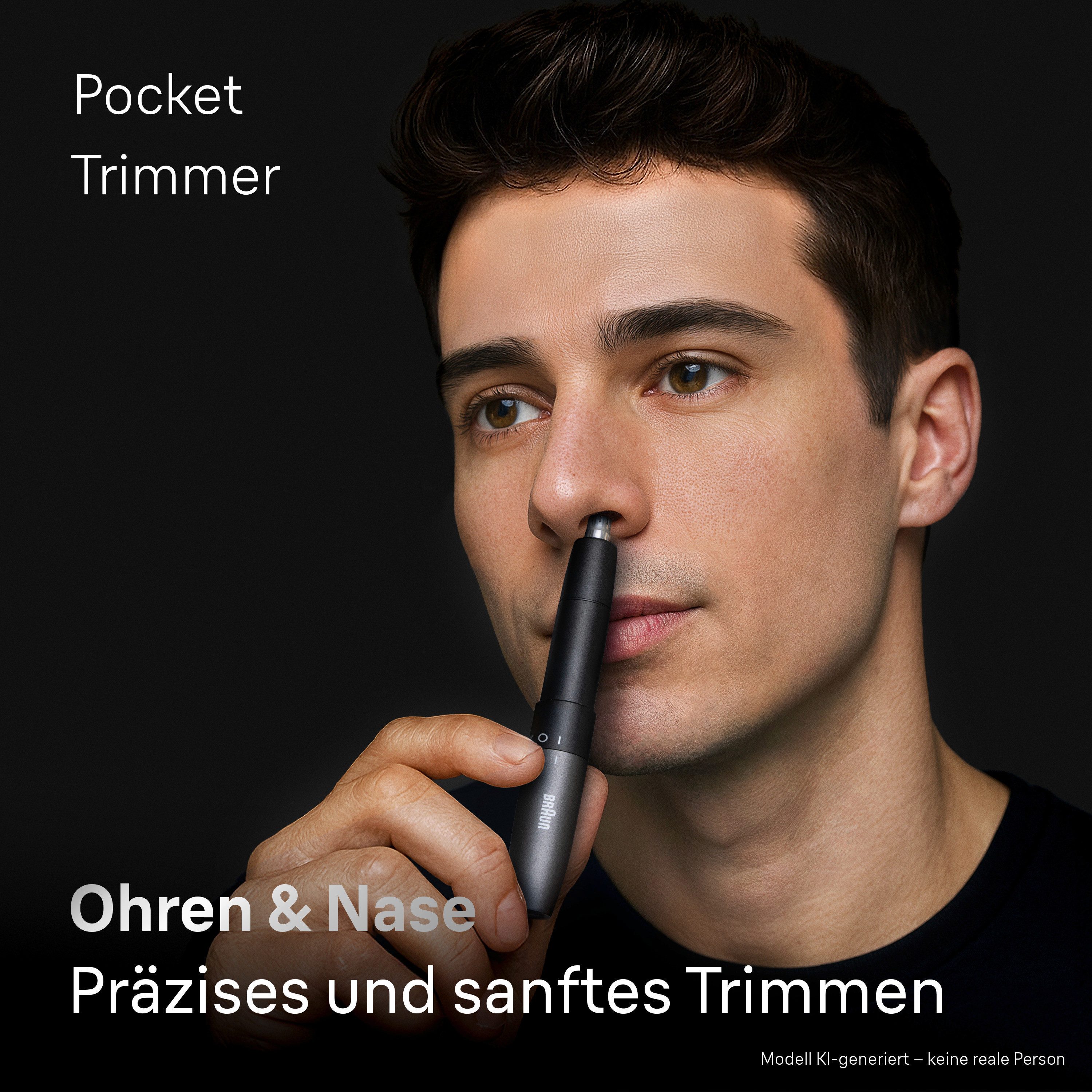 Braun Nasen- und Ohrhaartrimmer EN10, Doppelklingen, SkinGentle Technologie, AAA Batterie Enthalten, Grau