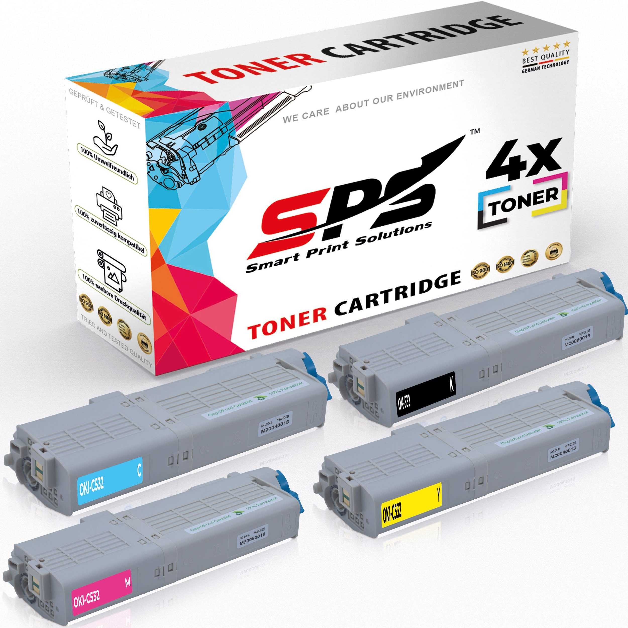 SPS Tonerkartusche Kompatibel für OKI C542 46490605 46490606 46490607, (4er Pack)