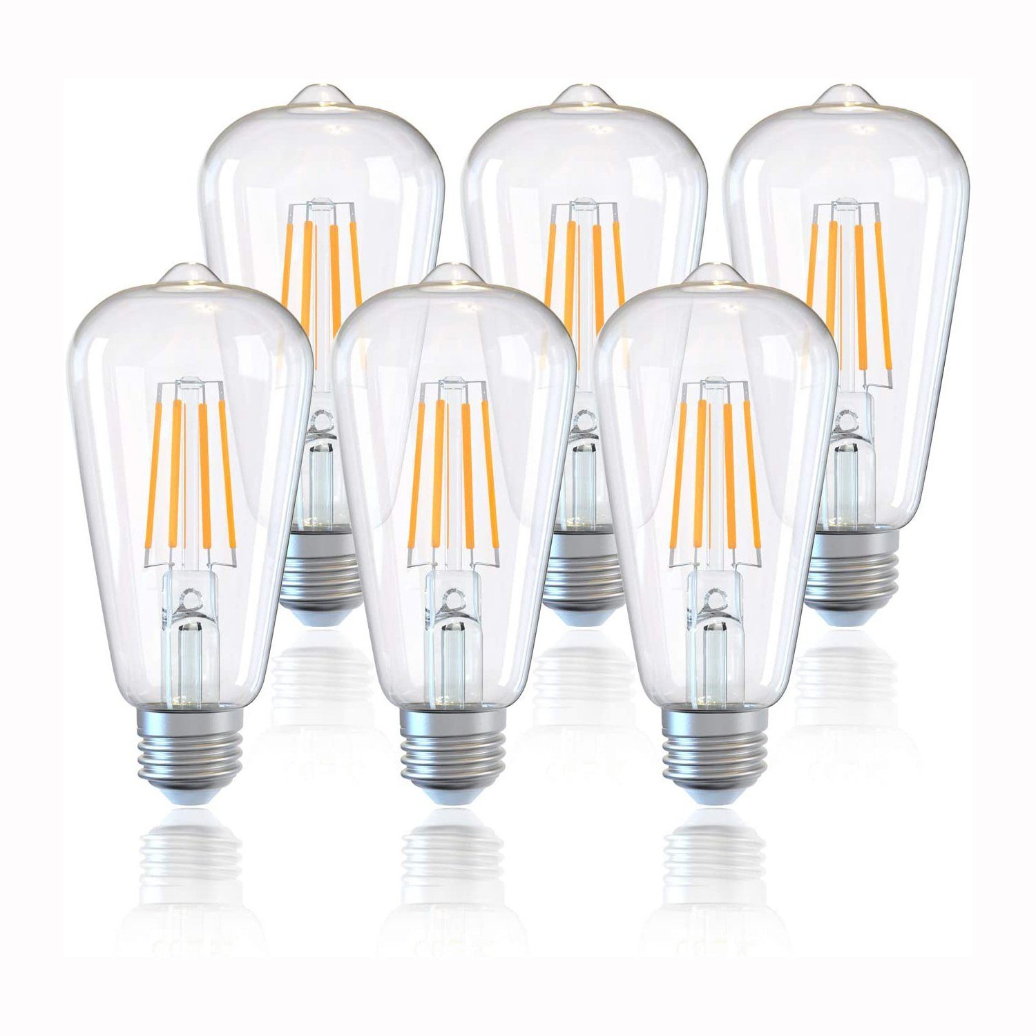 Leway LED Flutlichtstrahler »4W E27 Retro ST64 Edison Glühbirne LED,470Lm  Warmweiß 2500K LED Birne,Ersetzt 40W,360°Abstrahlwinkel Energiesparlampe,Vintage  Beleuchtung,6er-Pack«