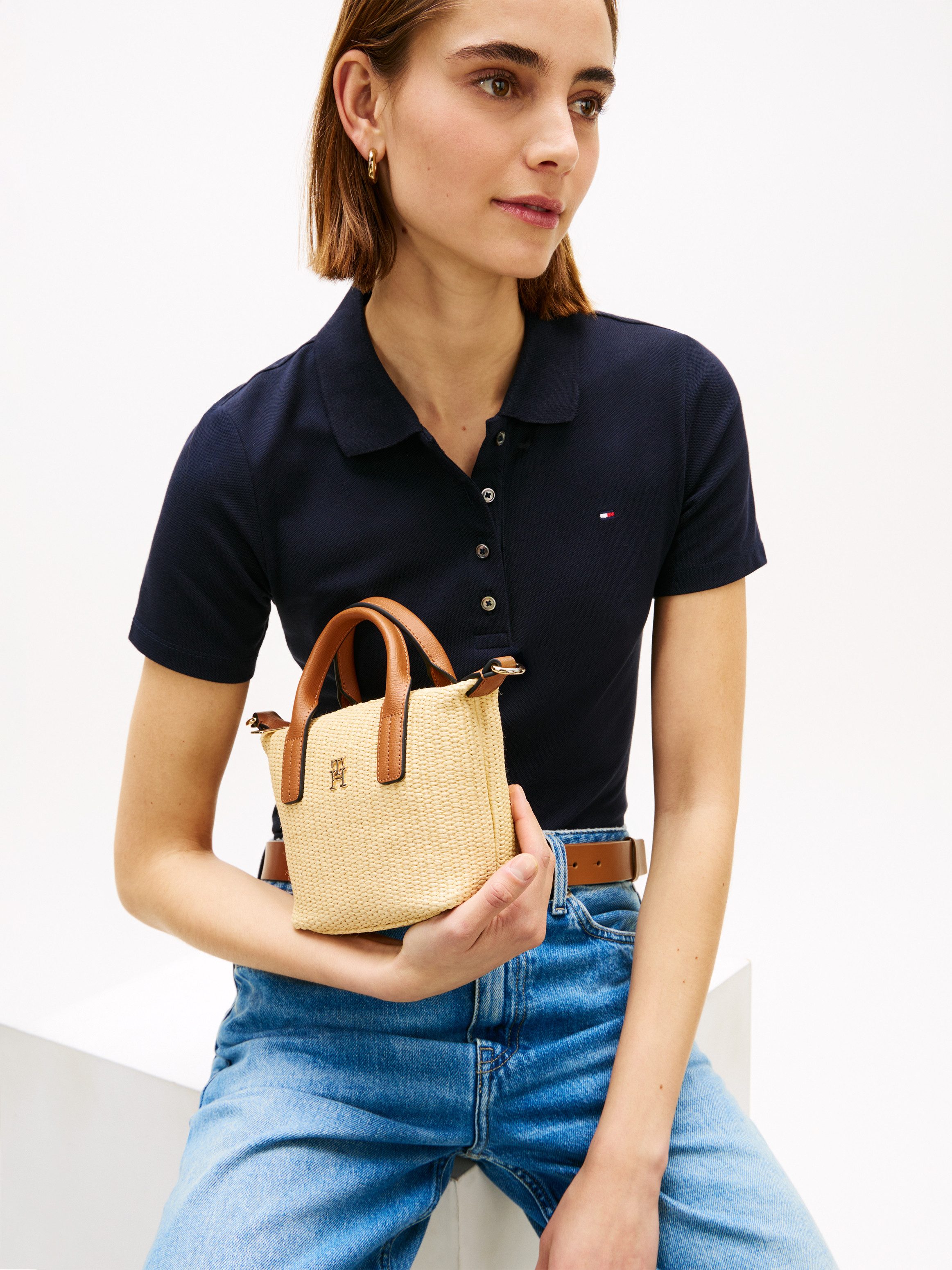 Tommy Hilfiger Tragetasche POPETTE MICRO TOTE RAFFIA, Damen Schultertasche, MiniBag, CrossBody in Flecht-Optik