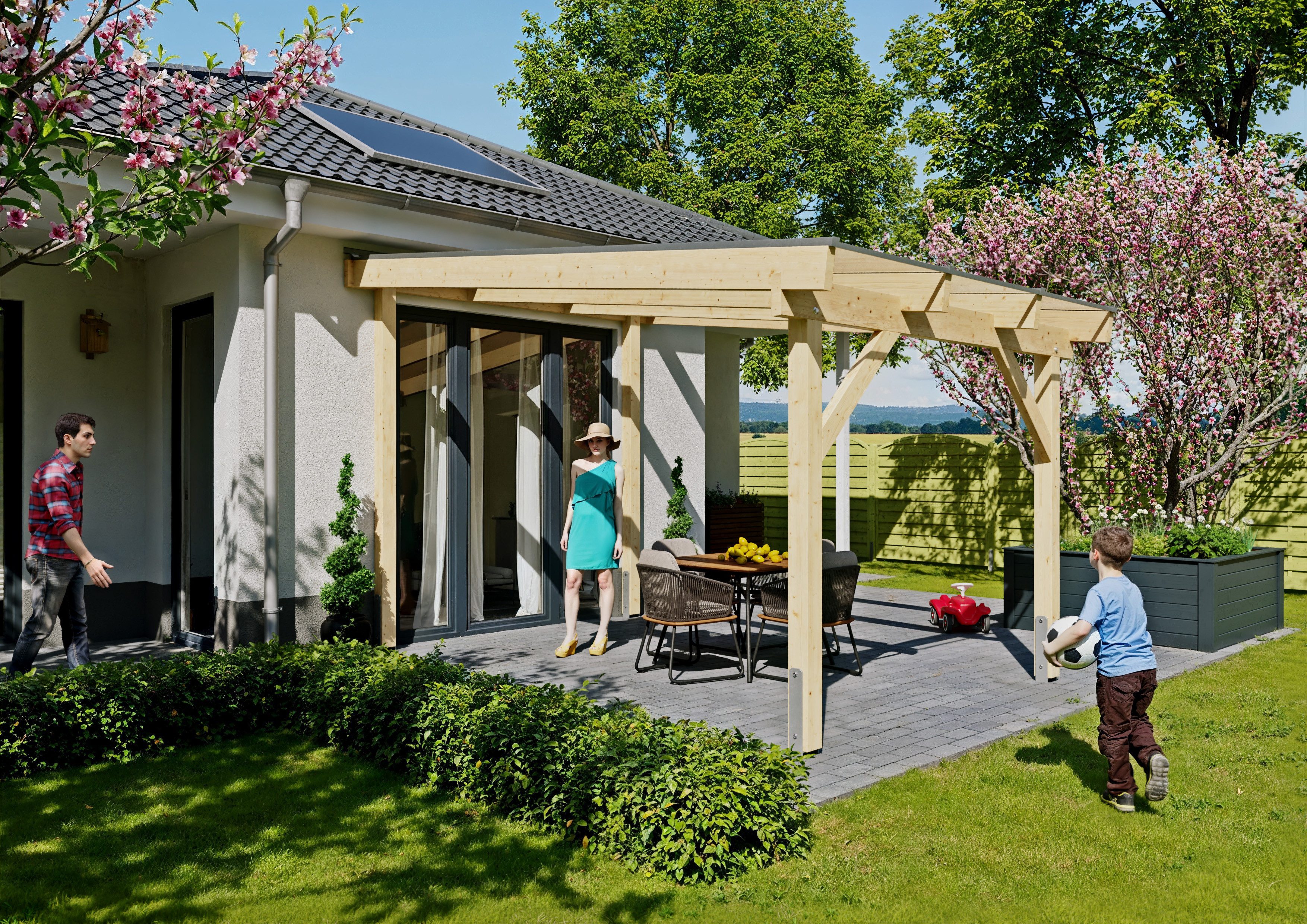 KONIFERA Terrassendach Atlas, BxT: 308,4x450 cm, Bedachung Hohlkammerplatten, Bausatz aus naturbel. Leimholz mit lichtdurchl. Polycarbonat-Pultdach