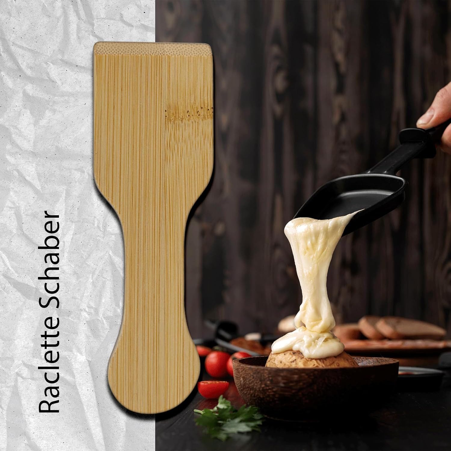 hausleben Raclette Schaber 8er Set, 4 x13cm, Bambus