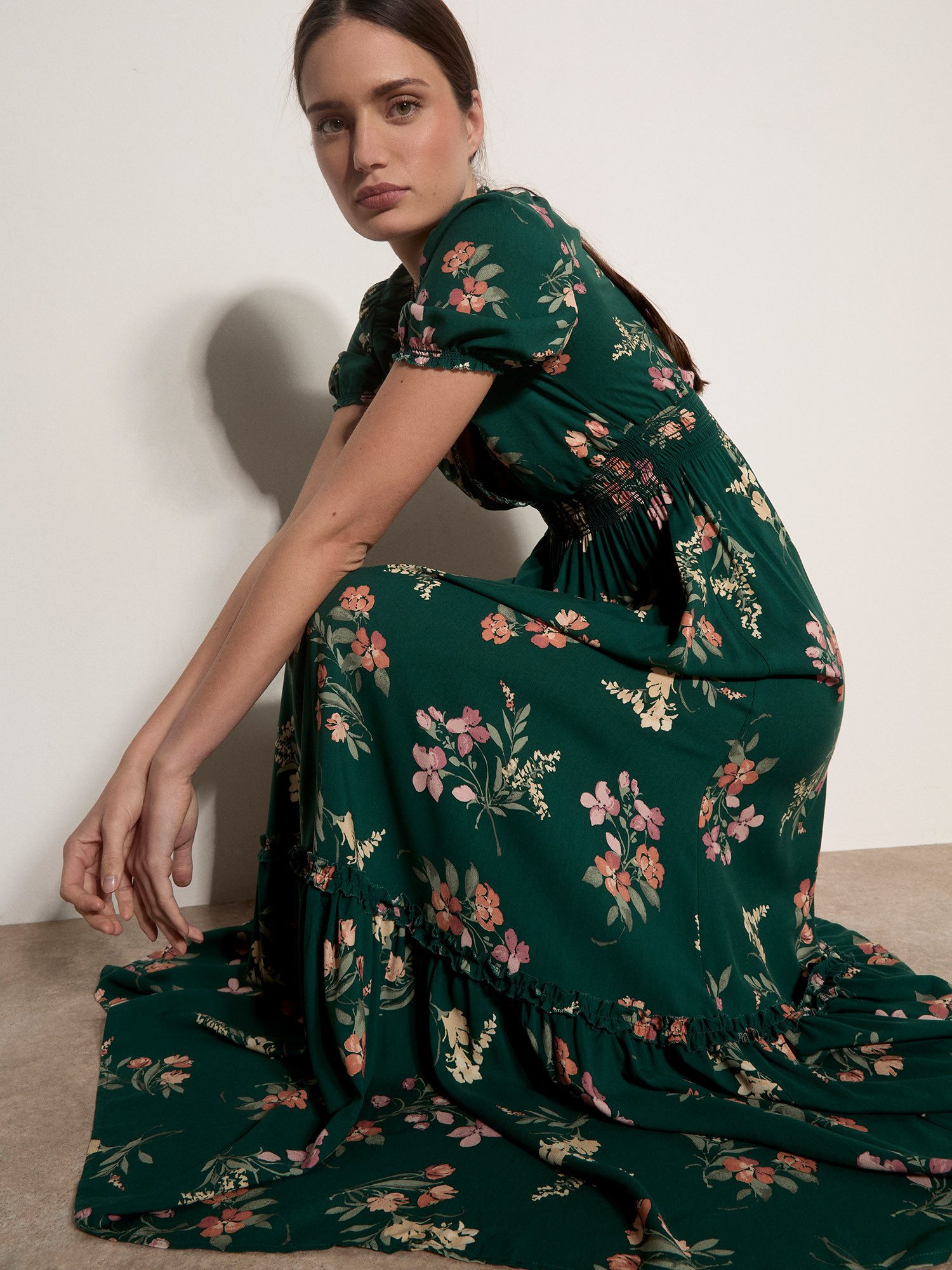 Apricot Maxikleid Maxikleid in Aquarelloptik mit Smockdetails