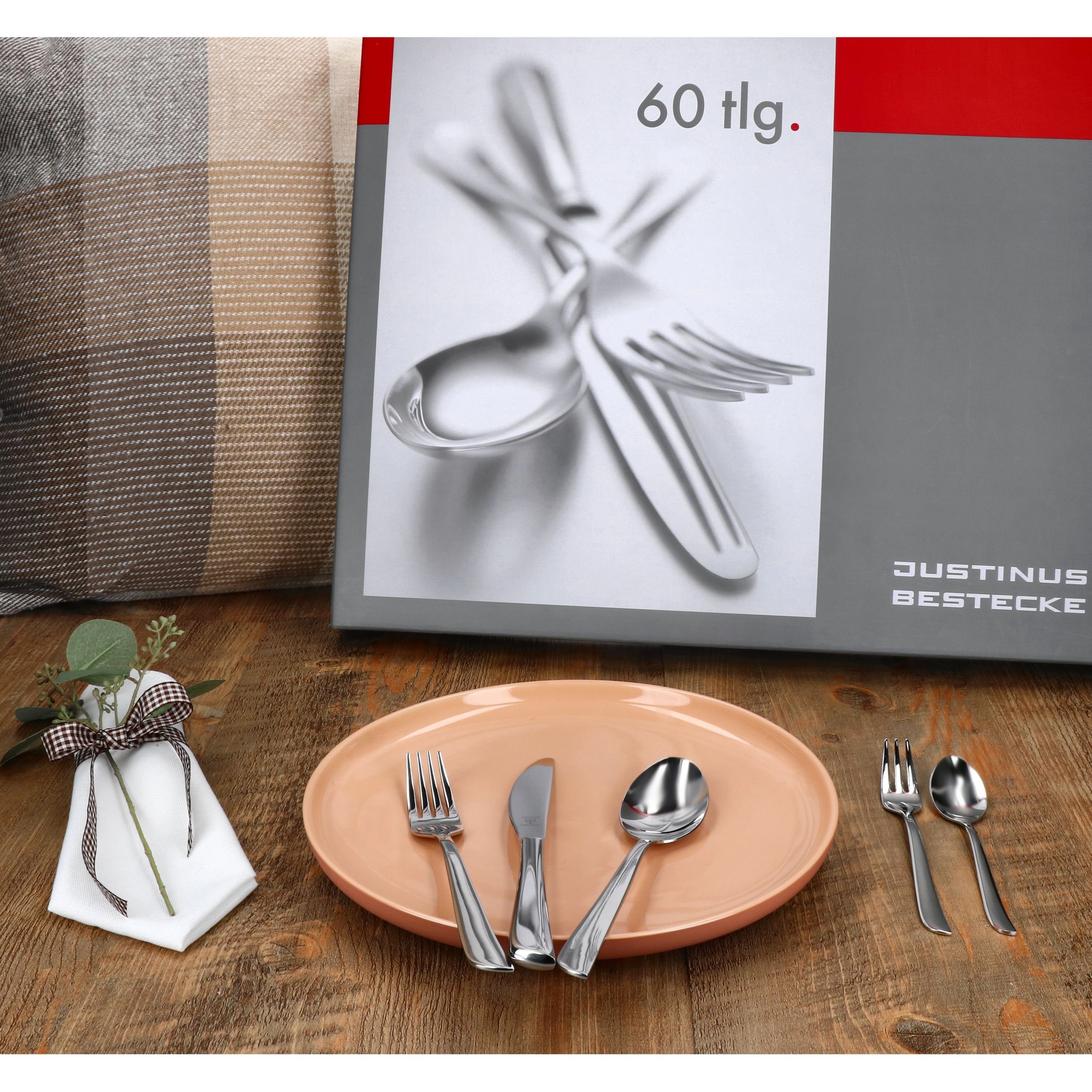 Justinus Besteck-Set 60tlg Twist Komplett-Besteck-Set für 12 Personen, Edelstahl