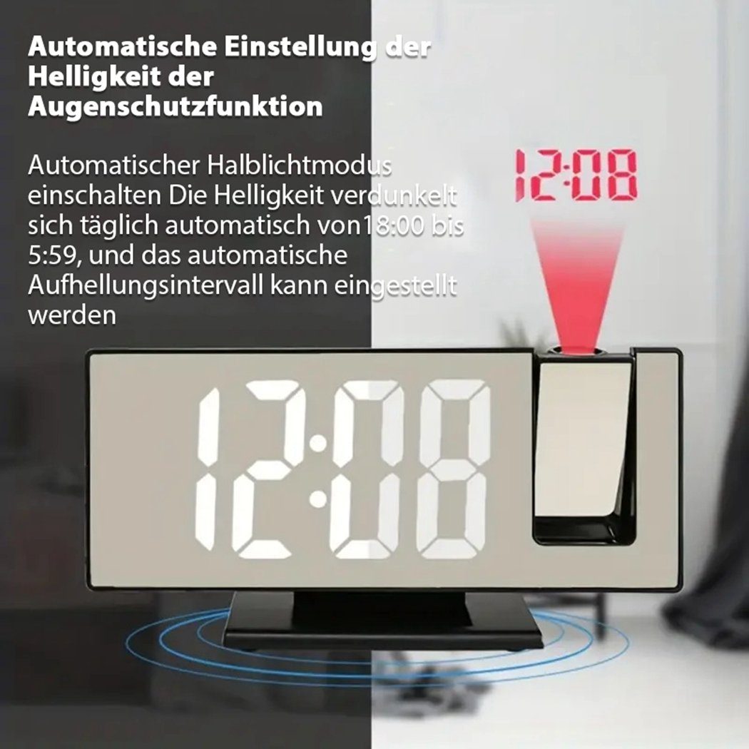 Projektionswecker Grün TUABUR 3D-Projektionswecker,automatische LED-Spiegeluhr, Helligkeitsanpassung