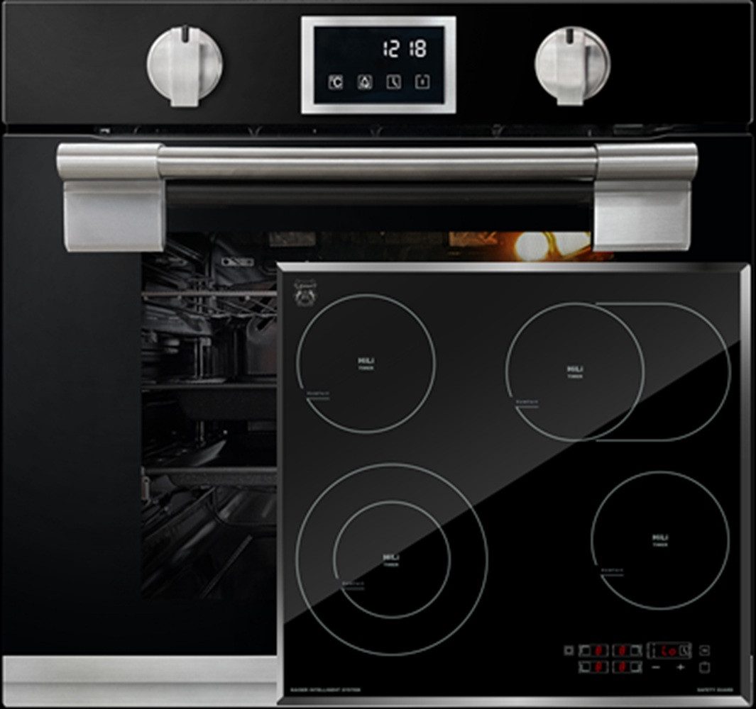 Kaiser Küchengeräte Backofen-Set Herd Set Autark Einbau Backofen, Pyrolyse Backofen, 11 Funktionen, 60 cm mit High Light Glaskeramik Kochfeld 60cm Schwarz glas Facettenschliff-Kanten EH 6338 s+KCT 6115 F, mit 1-fach-Teleskopauszug, Pyrolytische Selbstreinigung
