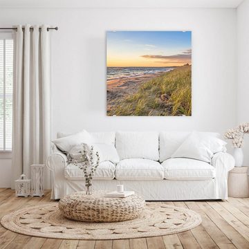 Primedeco Glasbild Wandbild Quadratisch Sonnenuntergang am Strand mit Aufhängung, Natur