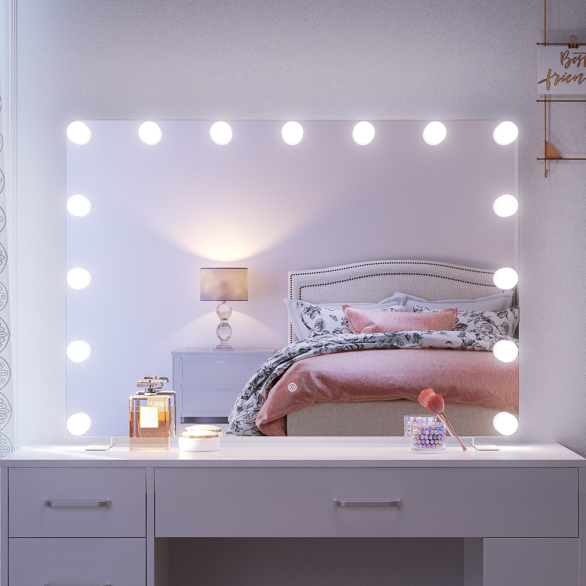 Schminkspiegel LED Schminkspiegel 100x70cm, 3 Farben dimmbar mit Steckdose & Touch